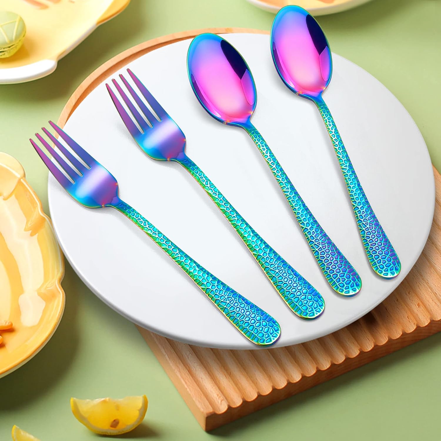 LIANYU 10 Piece Kids Silverware Set Rainbow