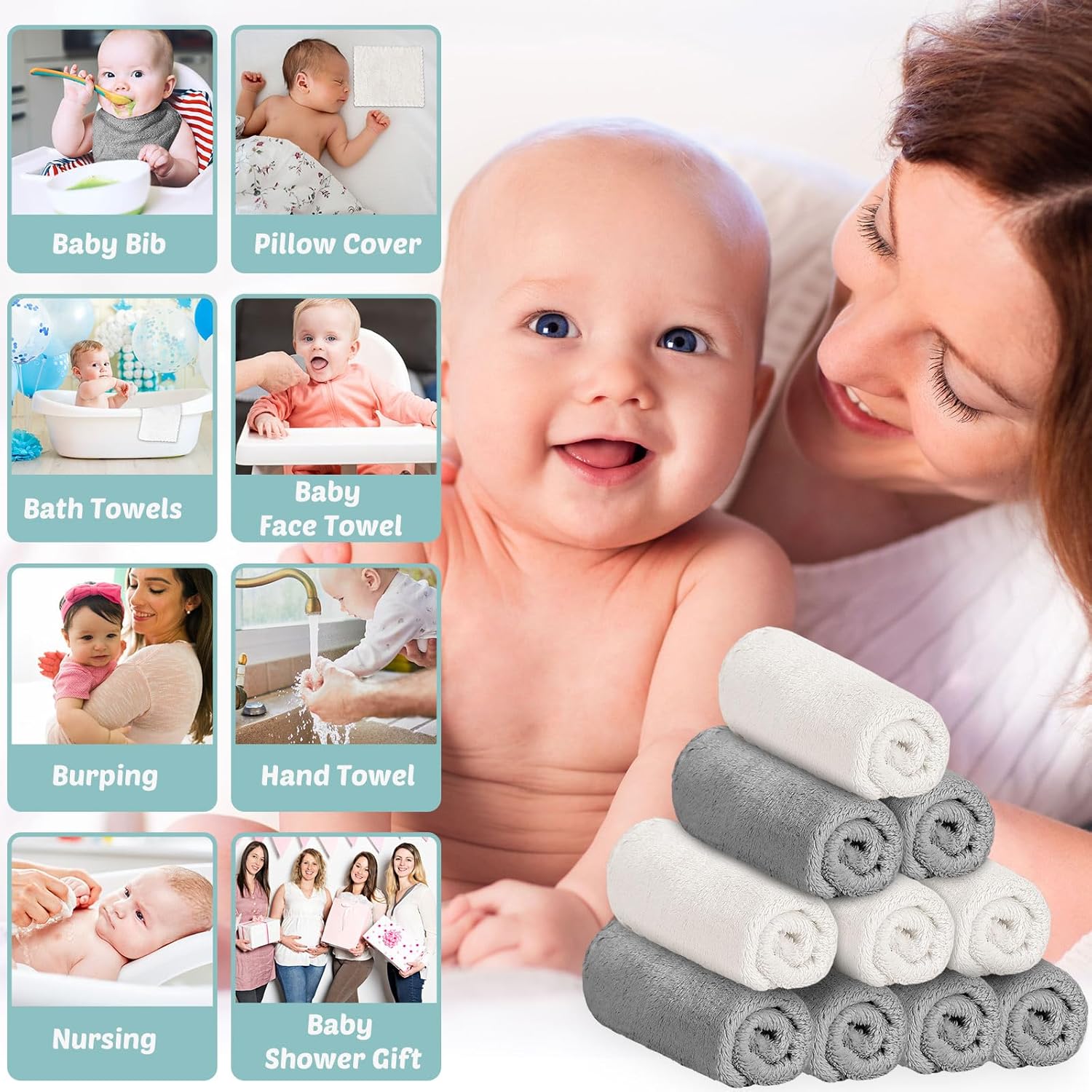 Newwiee 50 Pack Baby Burp Cloths 20x10 Absorbent