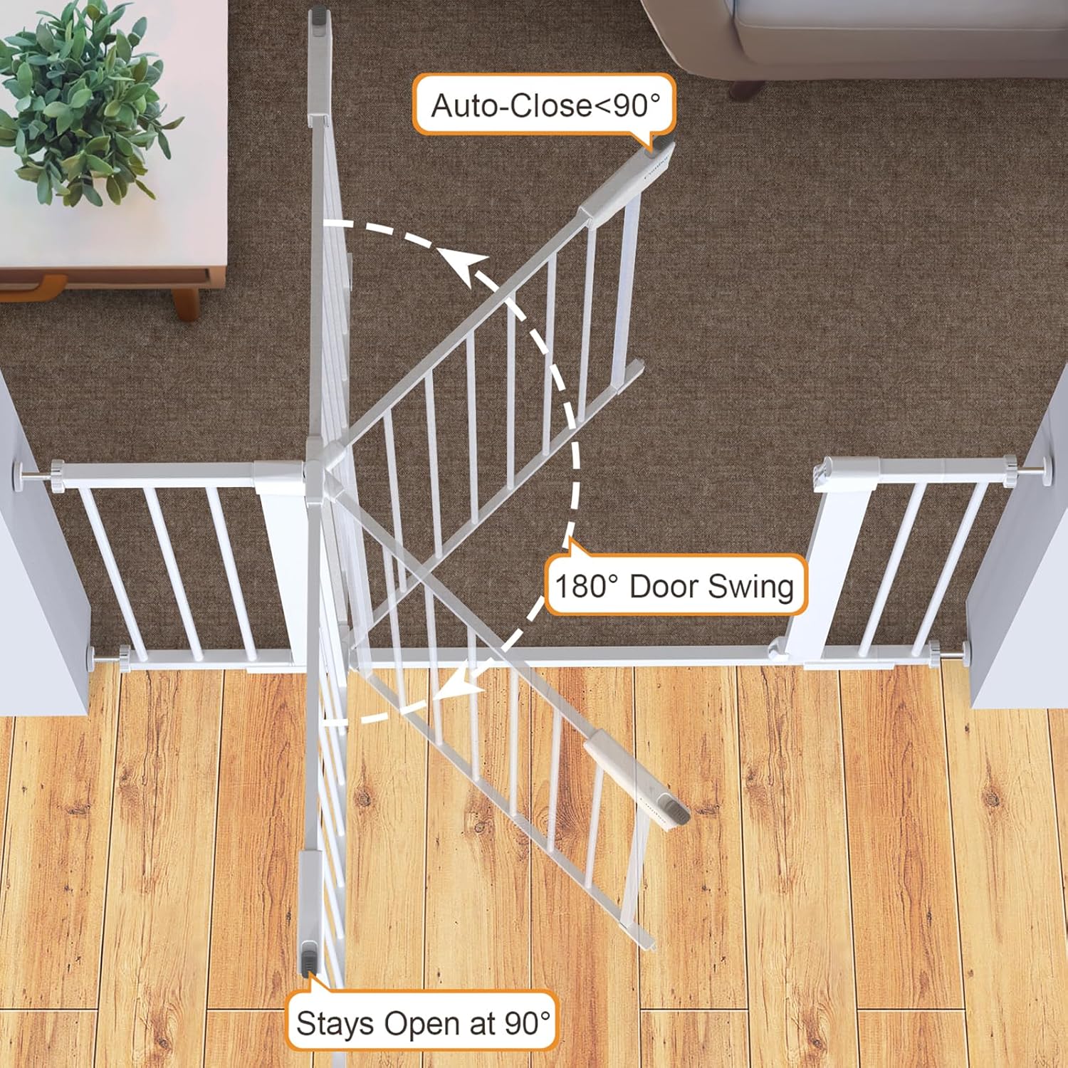 Cumbor White Baby Gate for Stairs and Doorways