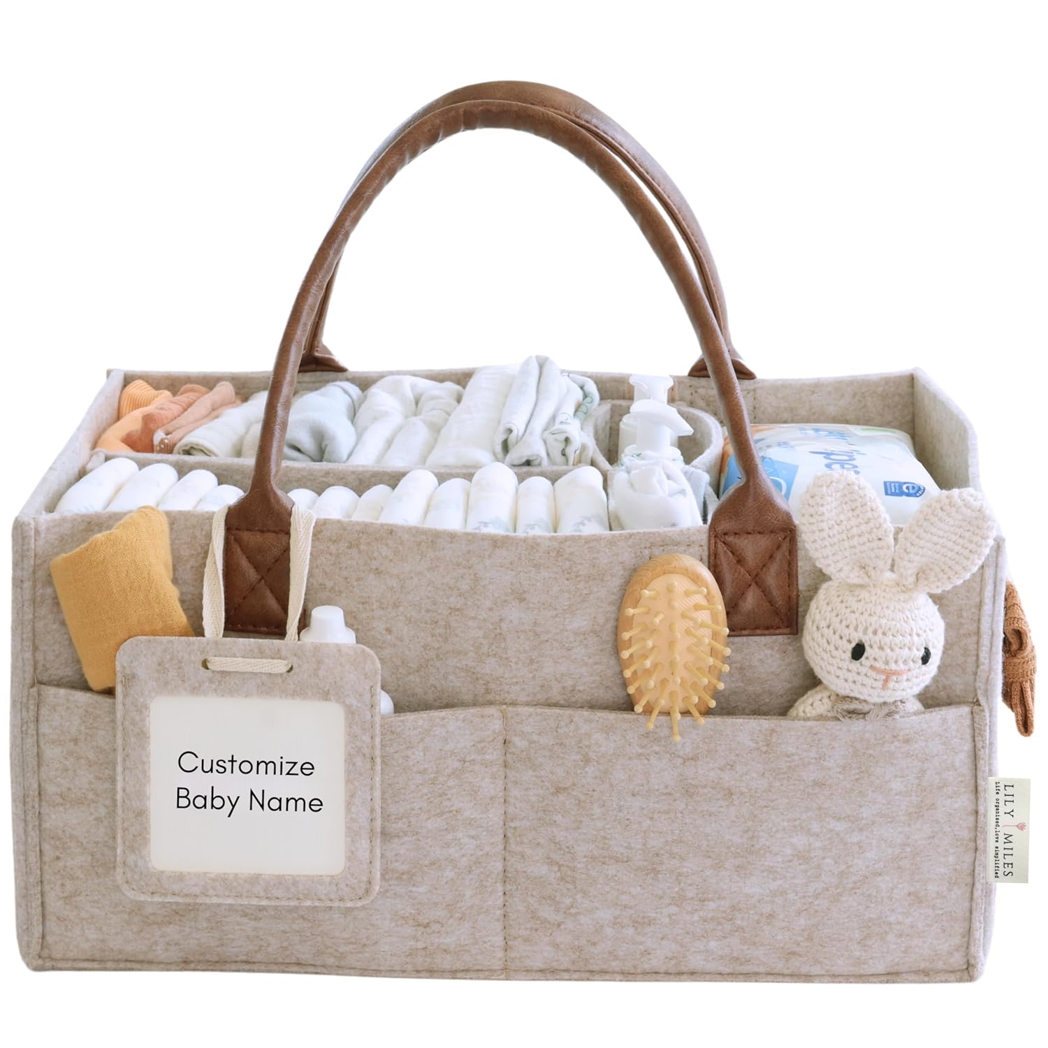 Lily Miles Baby Diaper Caddy Organizer - Neutral Large Sand