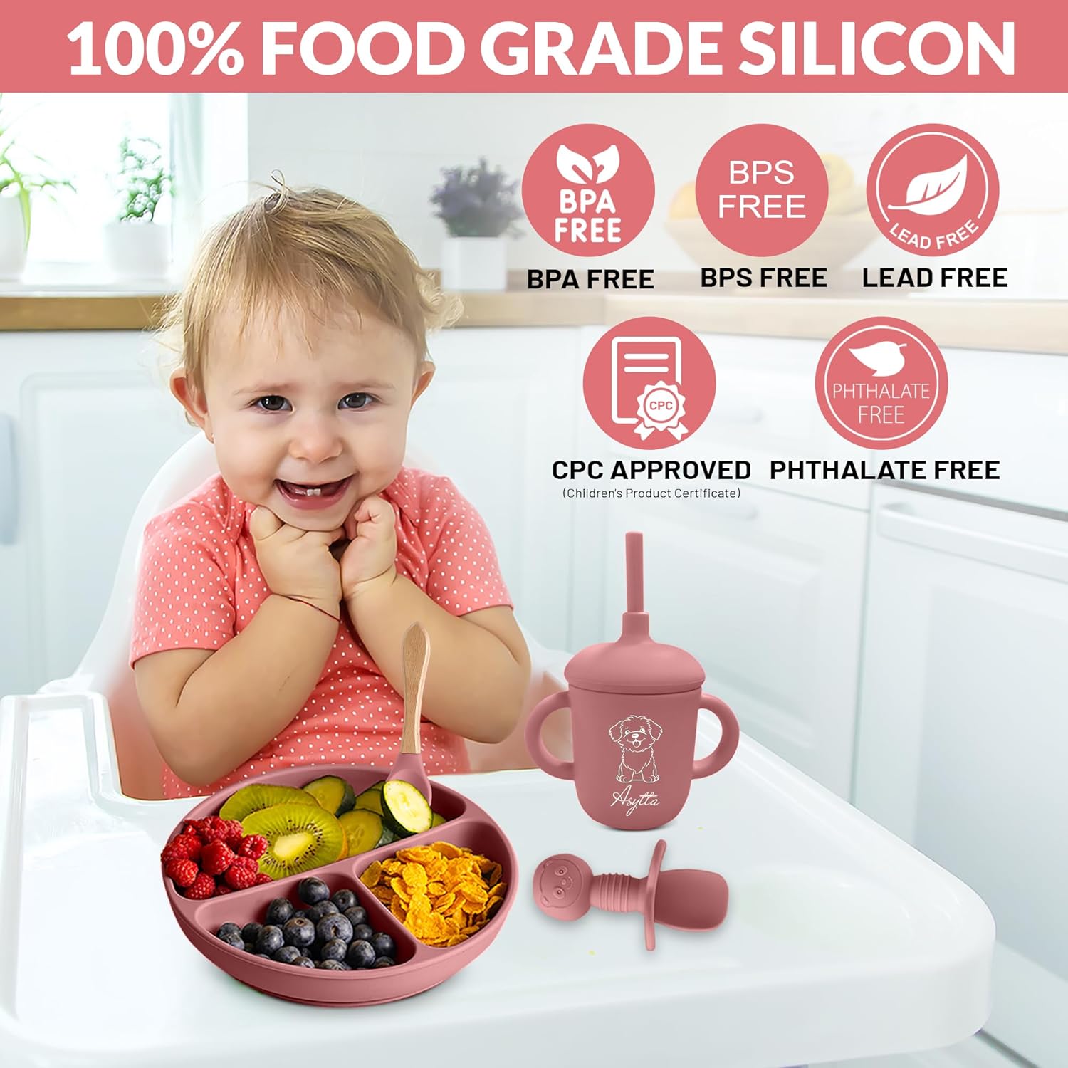 ASYTTA Silicone Baby Feeding Set Pink