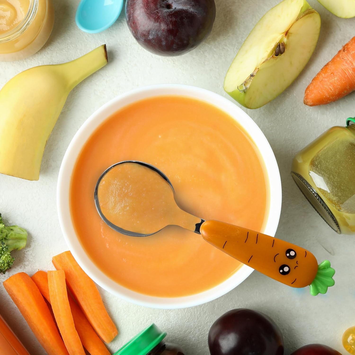 LEYDT 3-Piece Baby Cutlery Set with Carrot Shaped Utensils