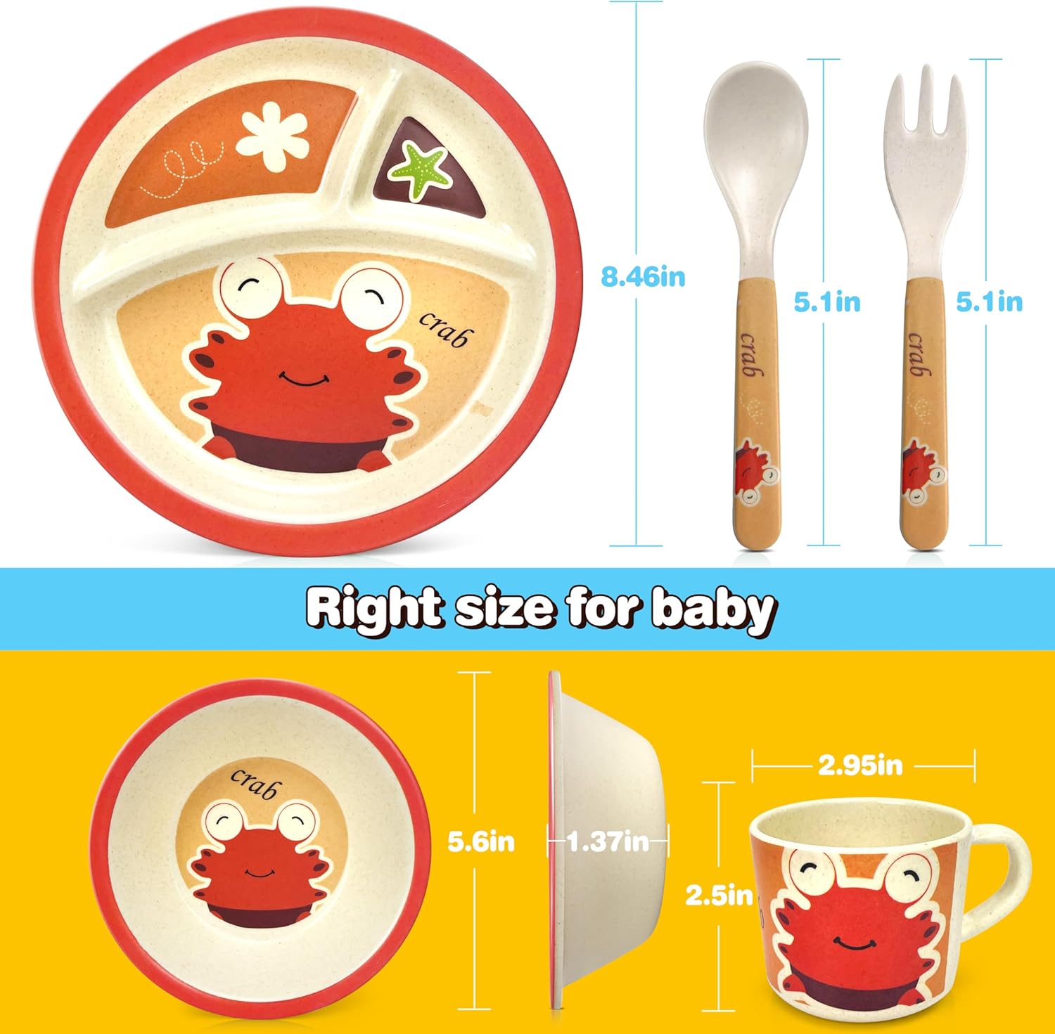 RayPard 5 Pcs Bamboo Kid Plate and Bowl Set