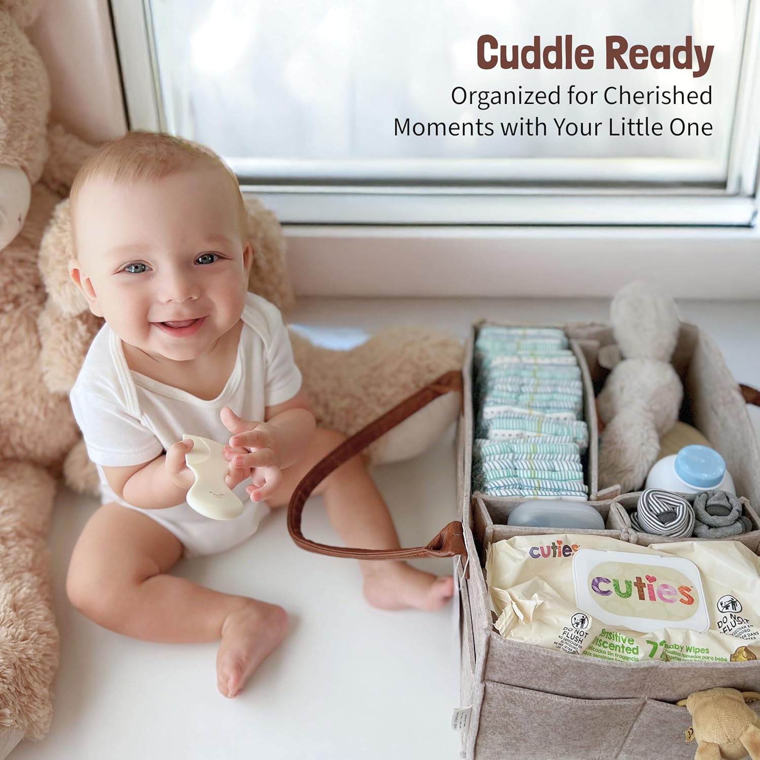 Lily Miles Baby Diaper Caddy Organizer - Neutral Large Sand