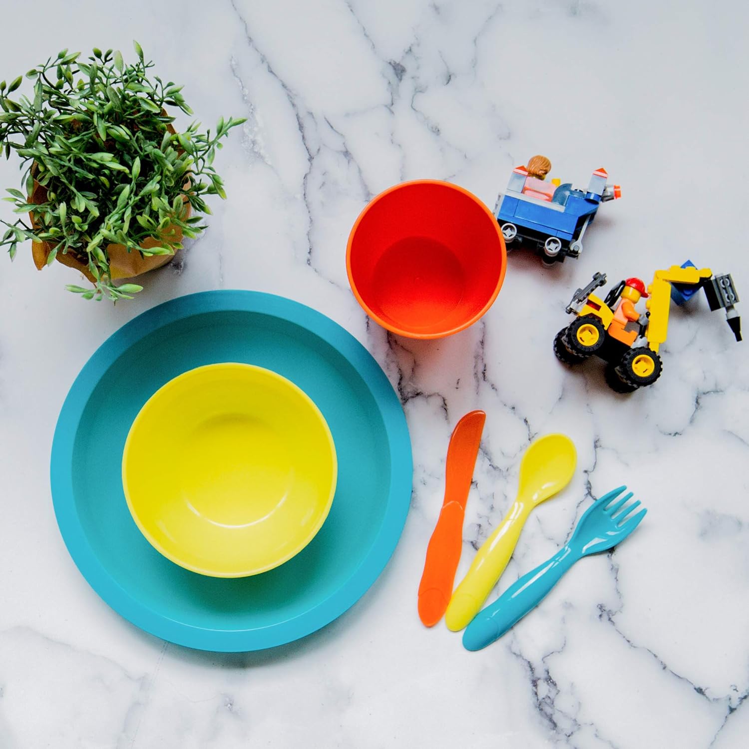 Youngever 54 pcs Plastic Kids Dinnerware Set with Utensils