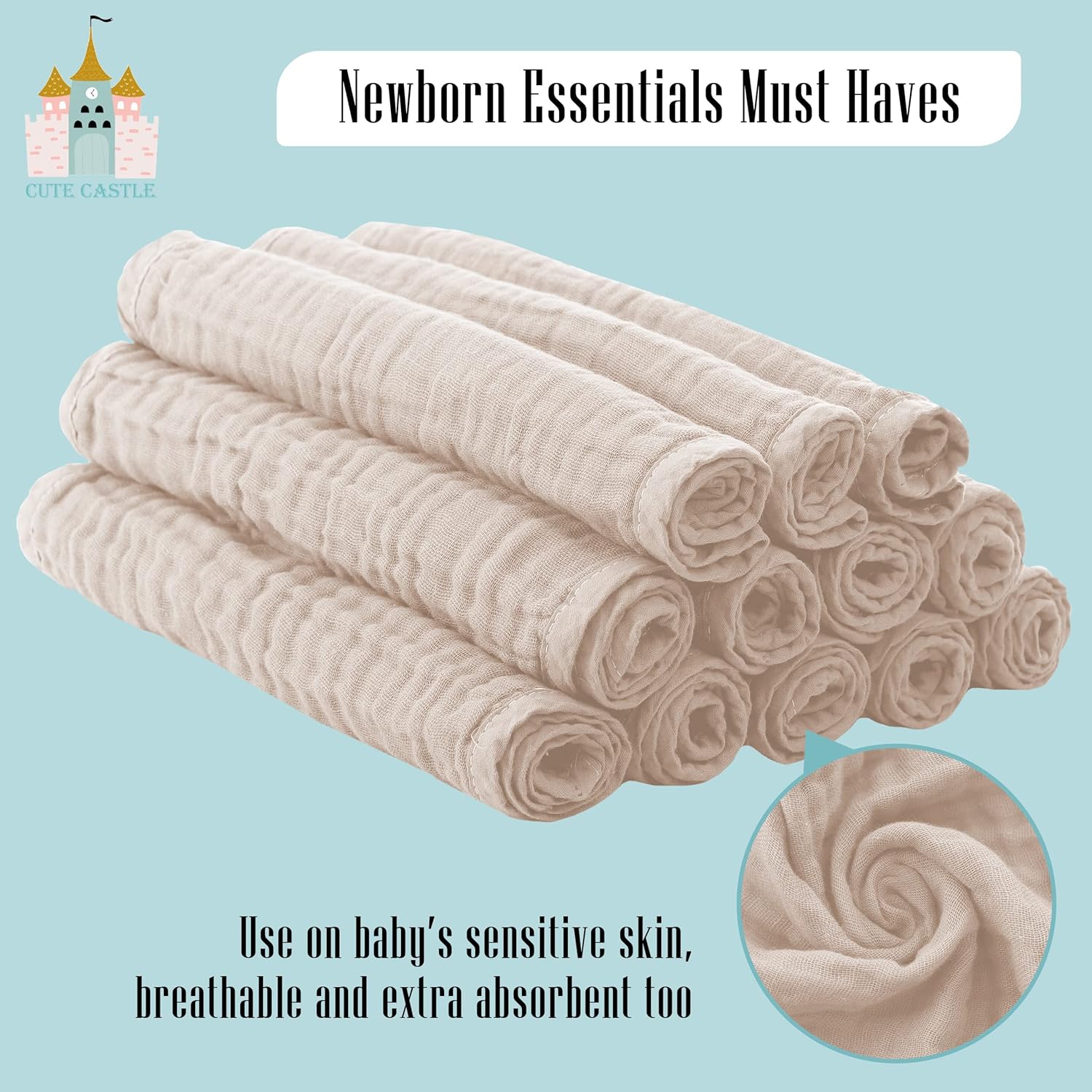 24 Pack Muslin Burp Cloths - Ultra Soft 100 Cotton Brown