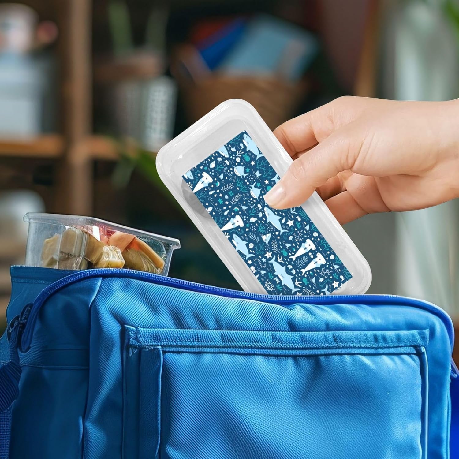Cute Blue Fish Print Cutlery Set with Travel Case