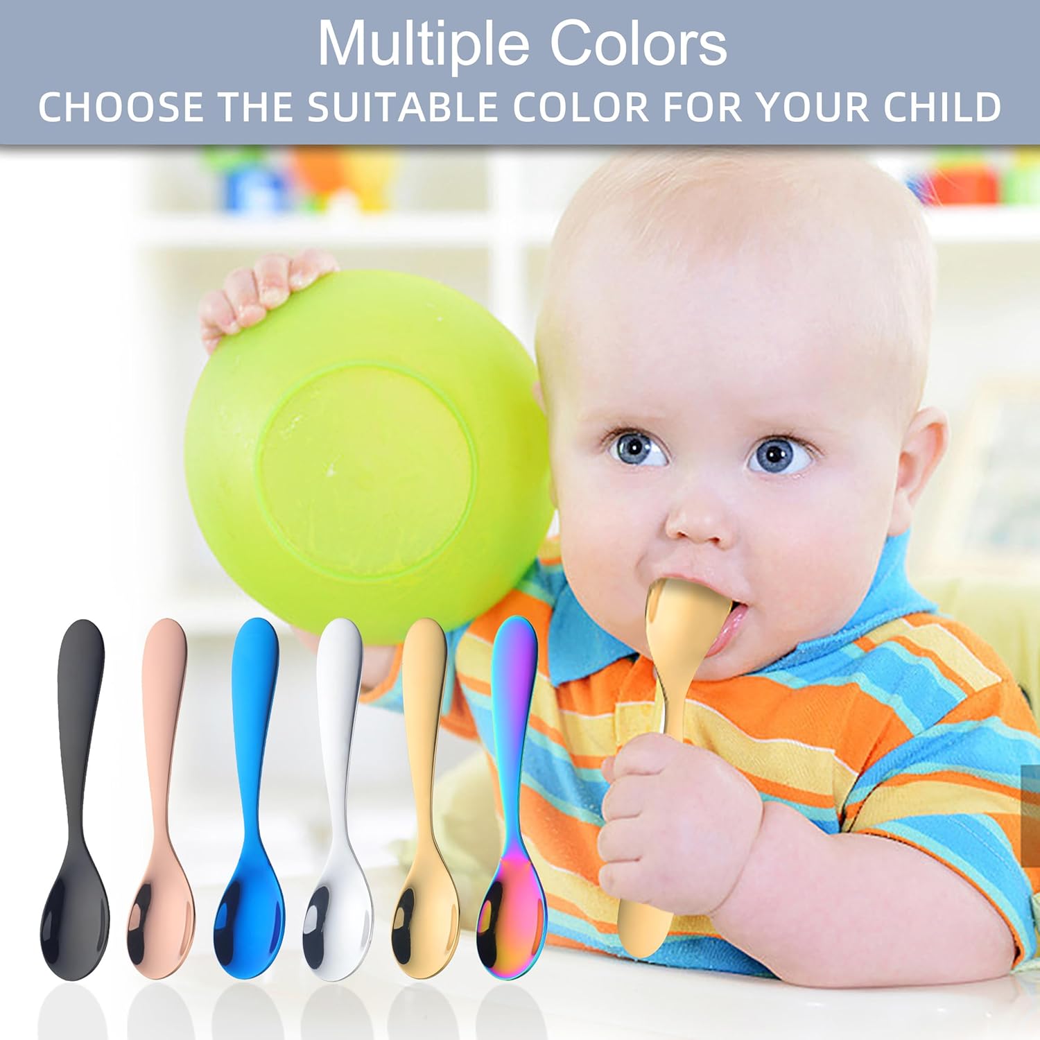QRU 6-Piece Toddler Flatware Set Safe Stainless Steel Utensils for Kids
