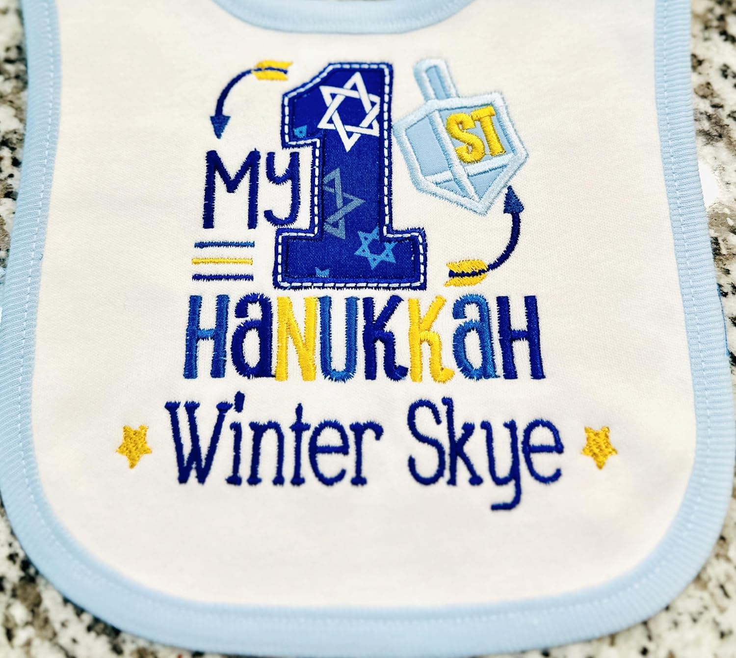 First Hanukkah Baby Bib with Custom Name 1