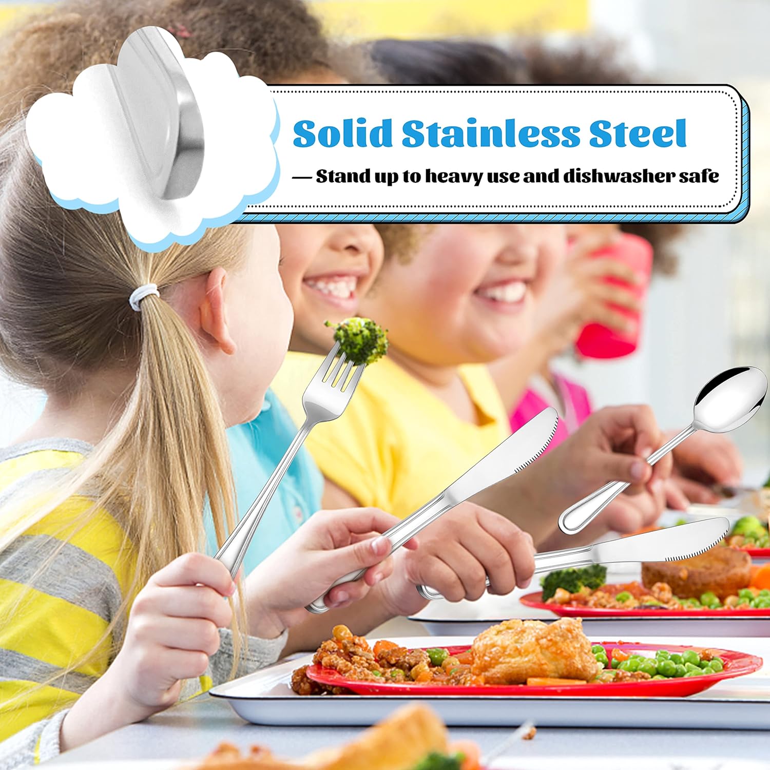 E-far 6-Piece Kids Silverware Set Stainless Steel Safe for Toddlers