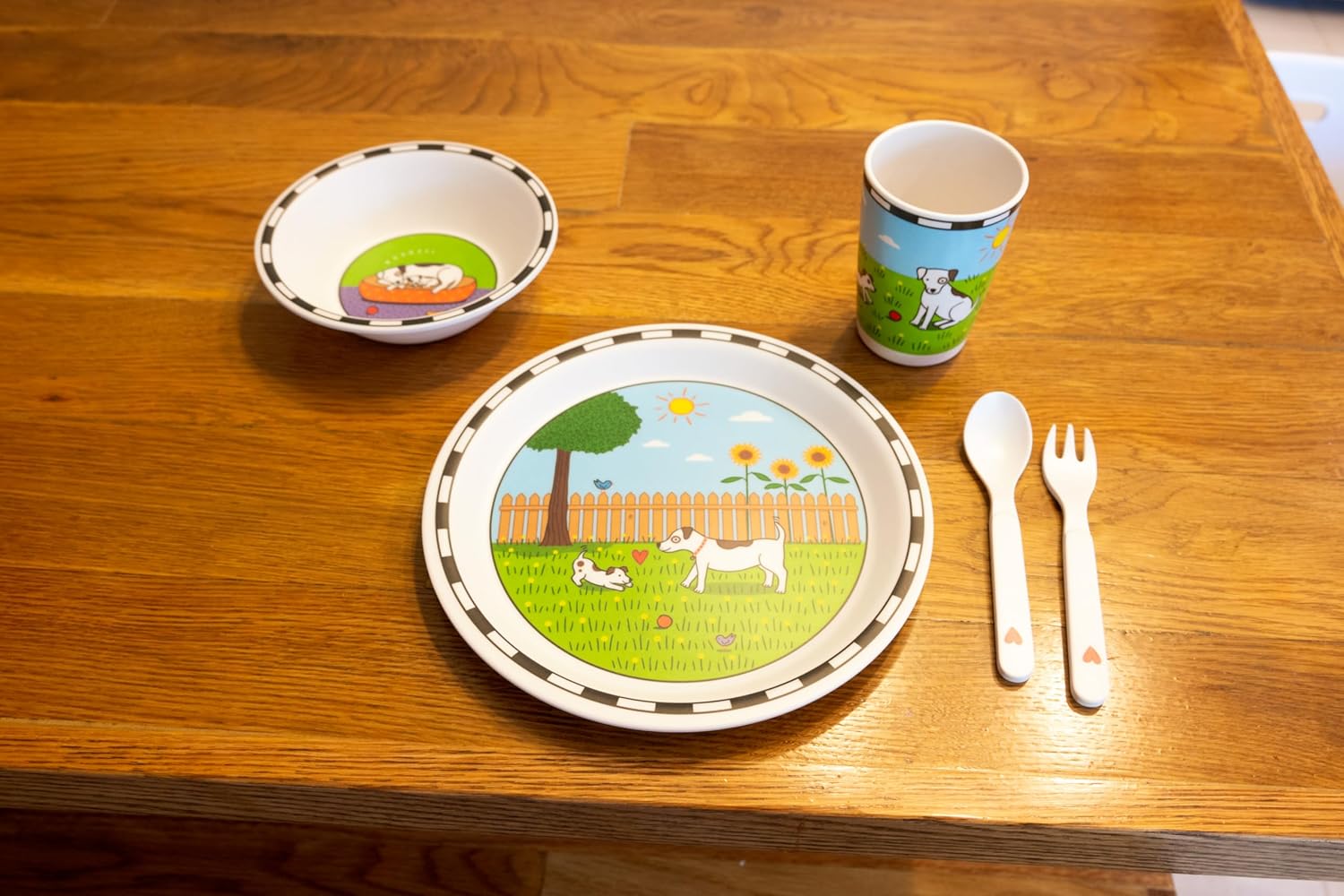 Dog Bamboo Dish Set by Jack Rabbit Creations 5 Piece Kids Tableware Set