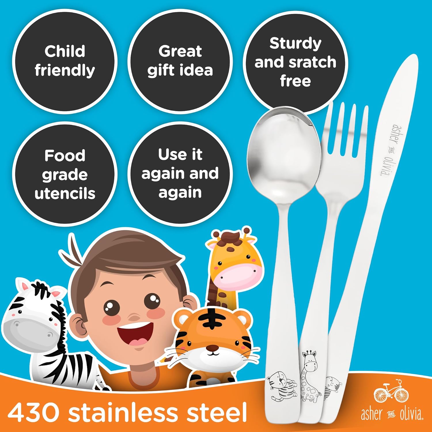 Asher and Olivia 9-Piece Toddler Silverware Set