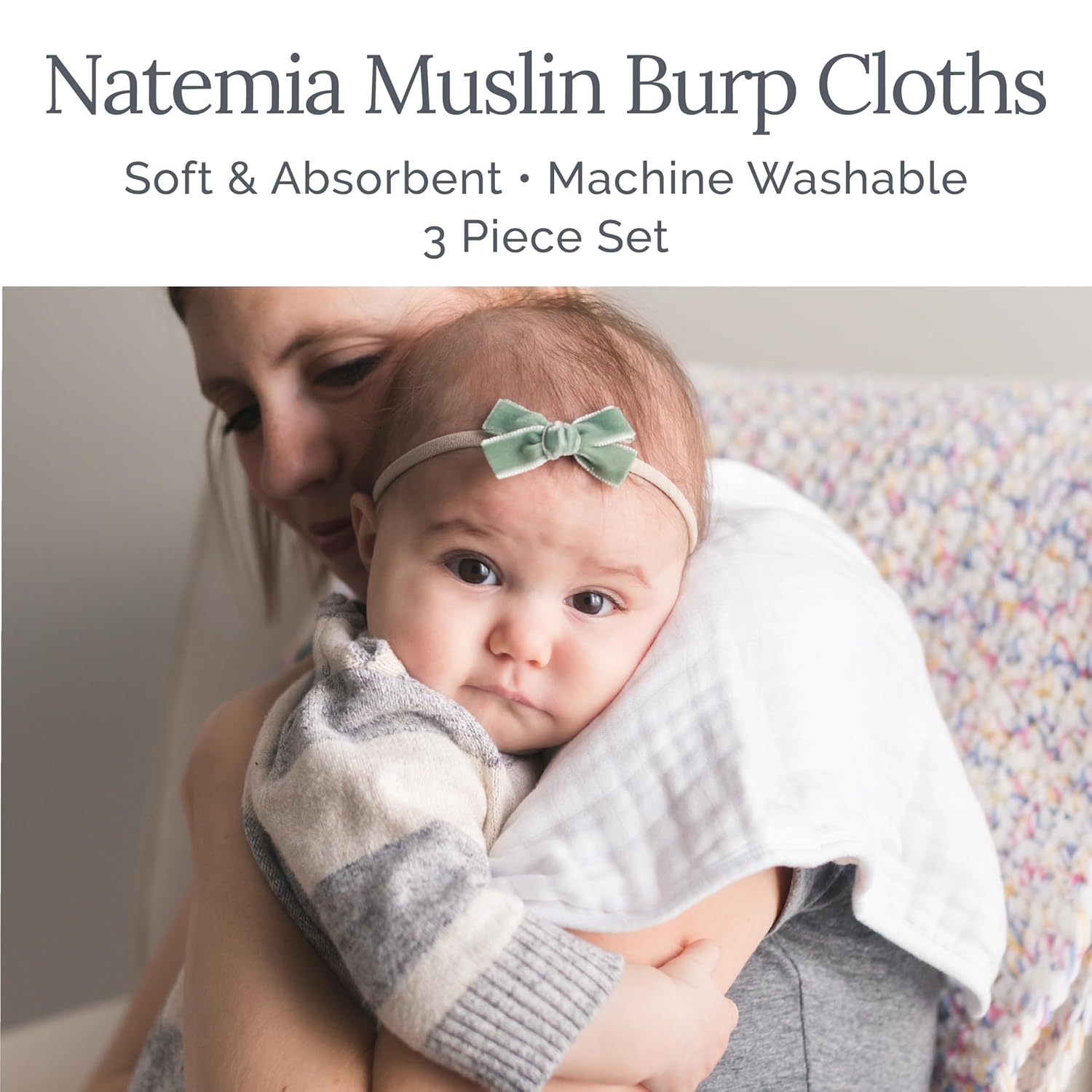 Natemia Muslin Burp Cloths 3-Pack Neutral