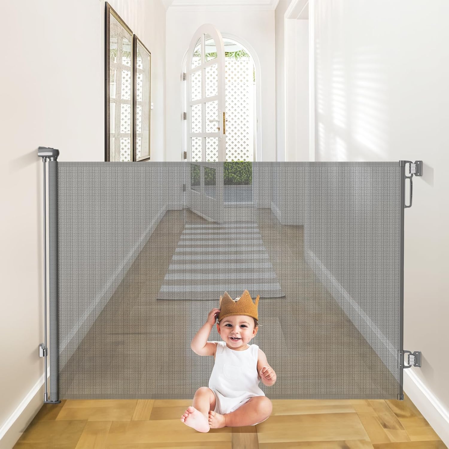 Babepai Retractable Baby Gate - 55 Wide x 38 Tall Gray 1