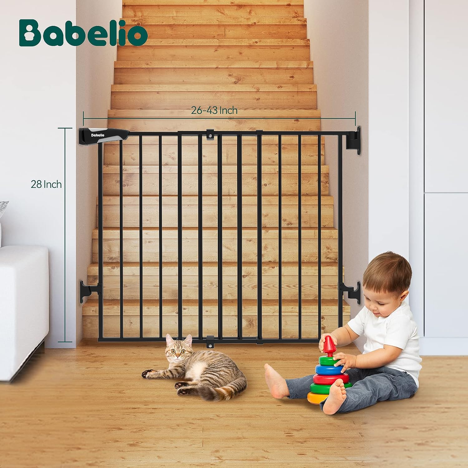Babelio 26-43 No Bottom Bar Baby Gate - Black