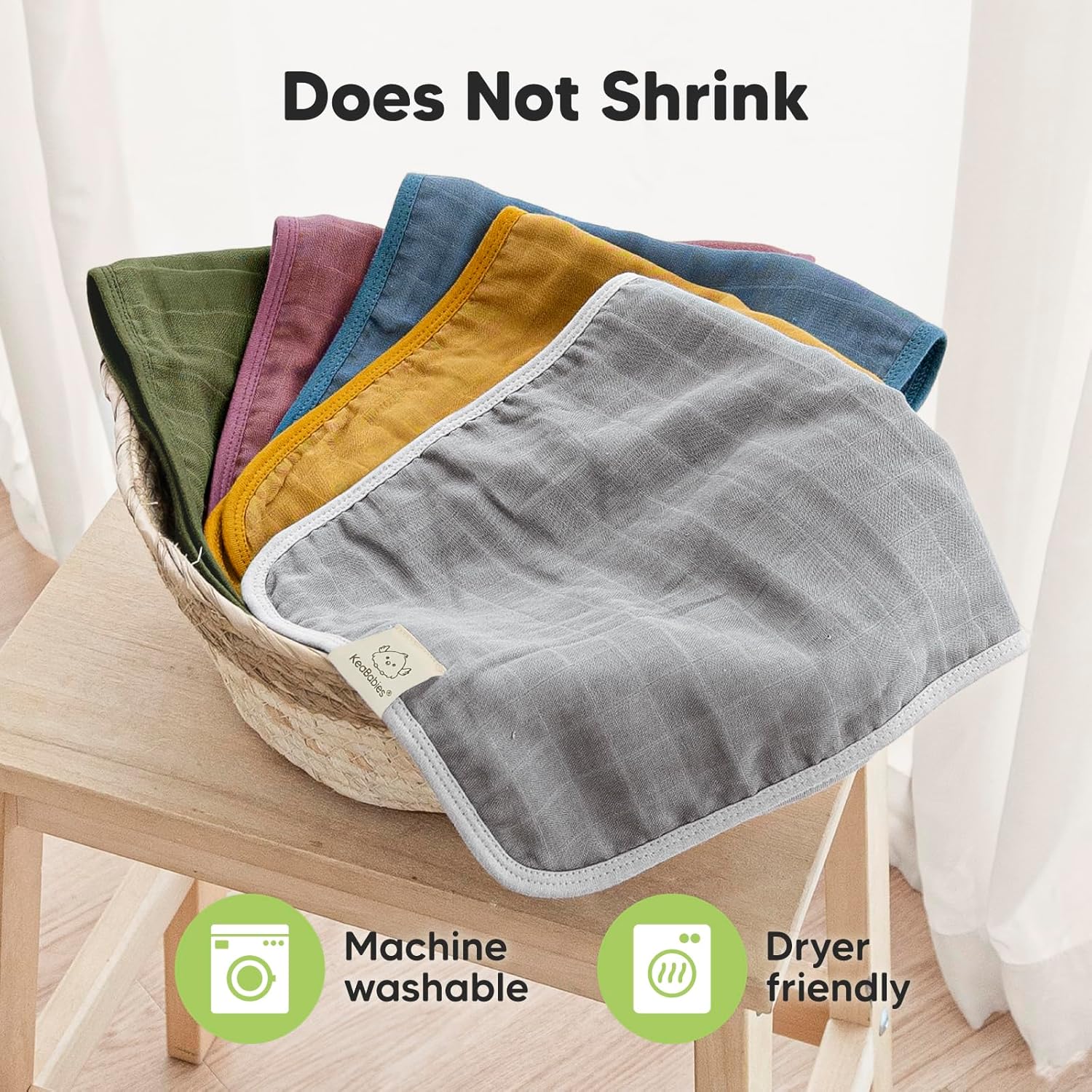 KeaBabies 5-Pack Lumi Muslin Burp Cloths - Soft Absorbent Neutral
