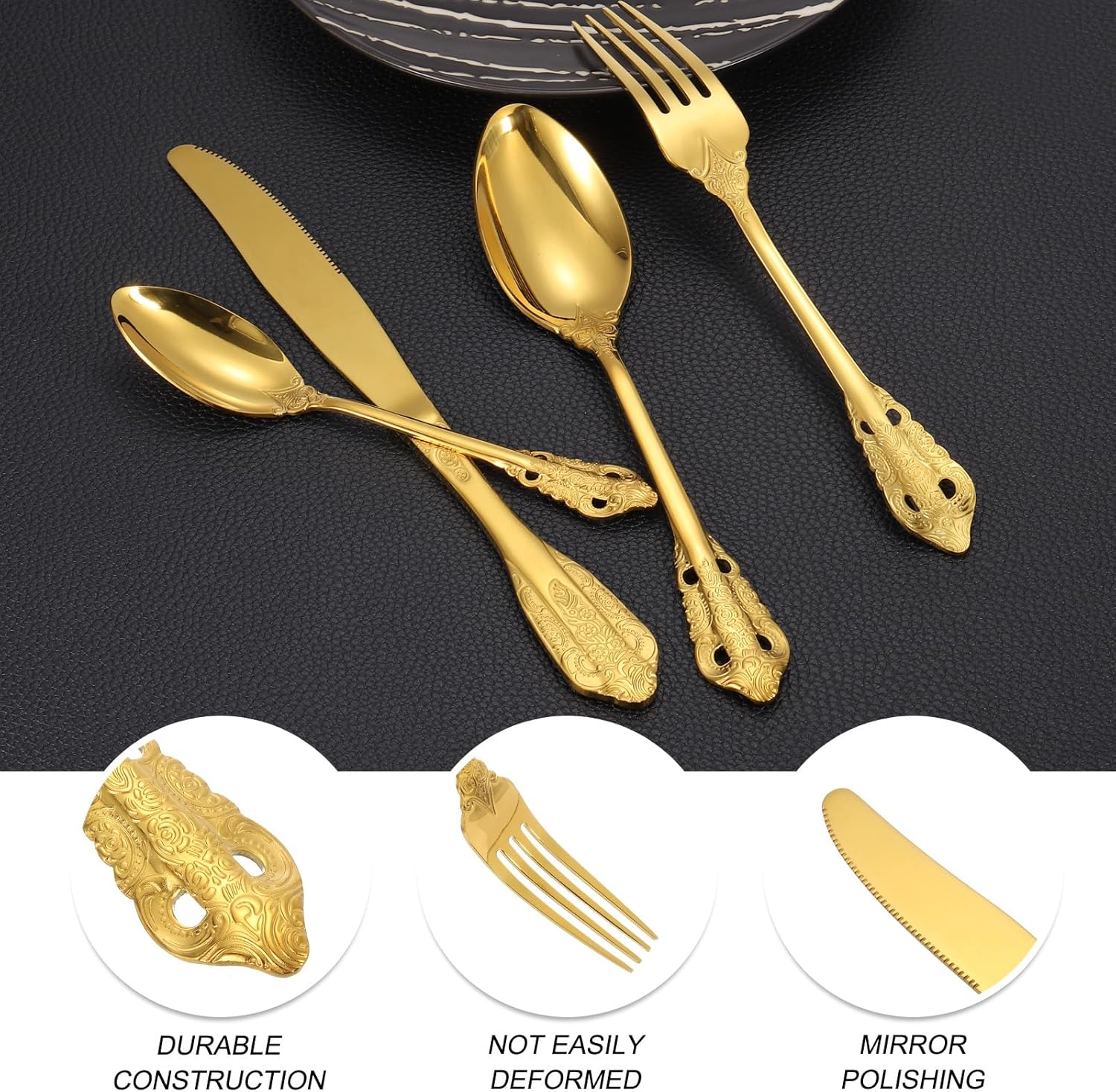 Uxcell 4-Piece Stainless Steel Flatware Set - Gold