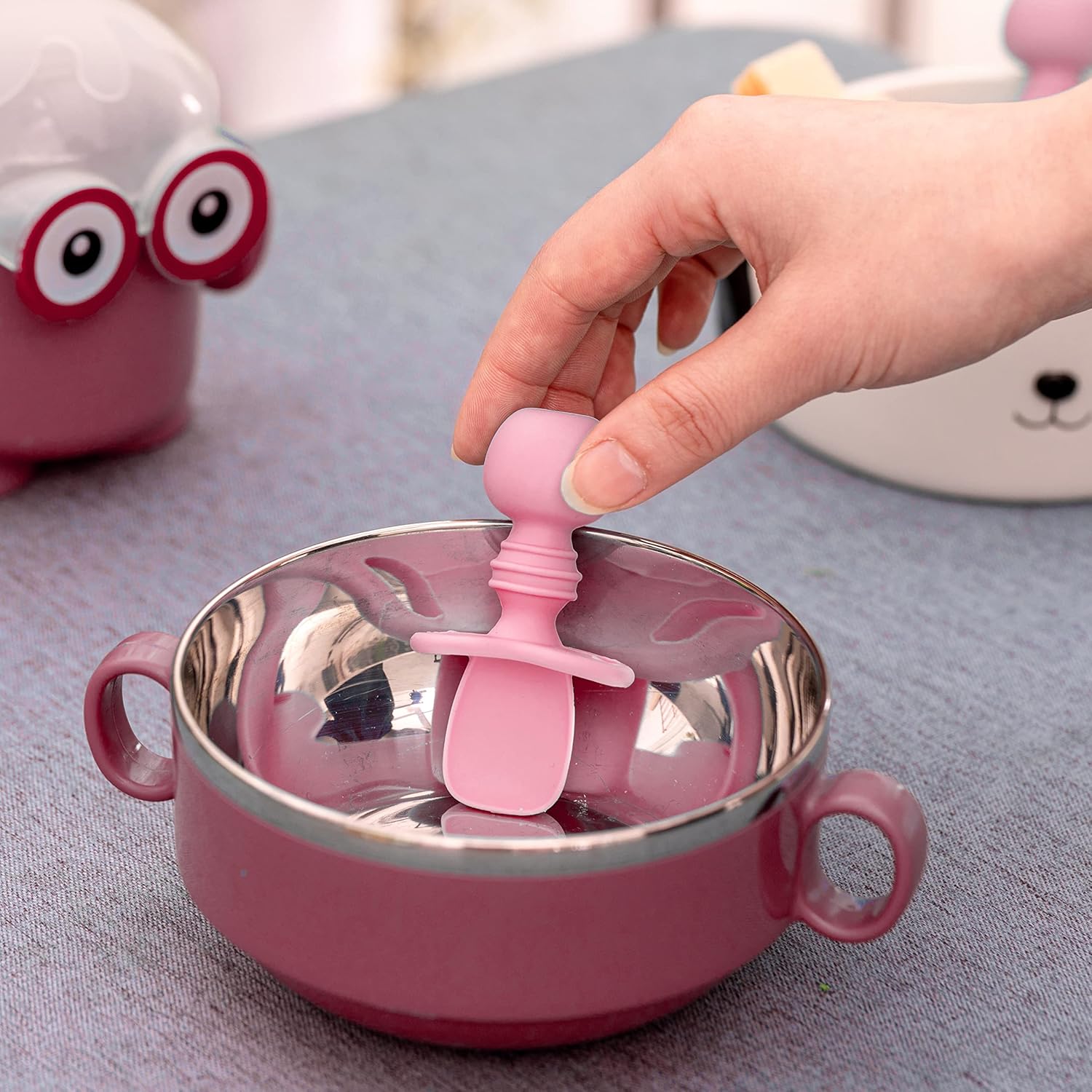 Silikong Silicone Baby Fork and Spoon Set for 6 Months Pink