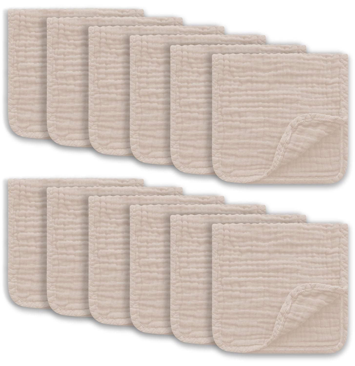 Ease Cubs Muslin Burp Cloths 20x10 12-Pack Brown