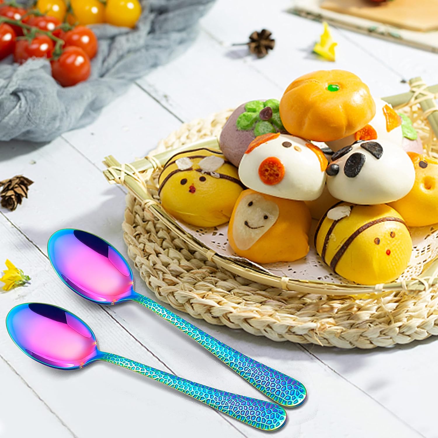 LIANYU 9 Piece Rainbow Kids Stainless Steel Spoon Set