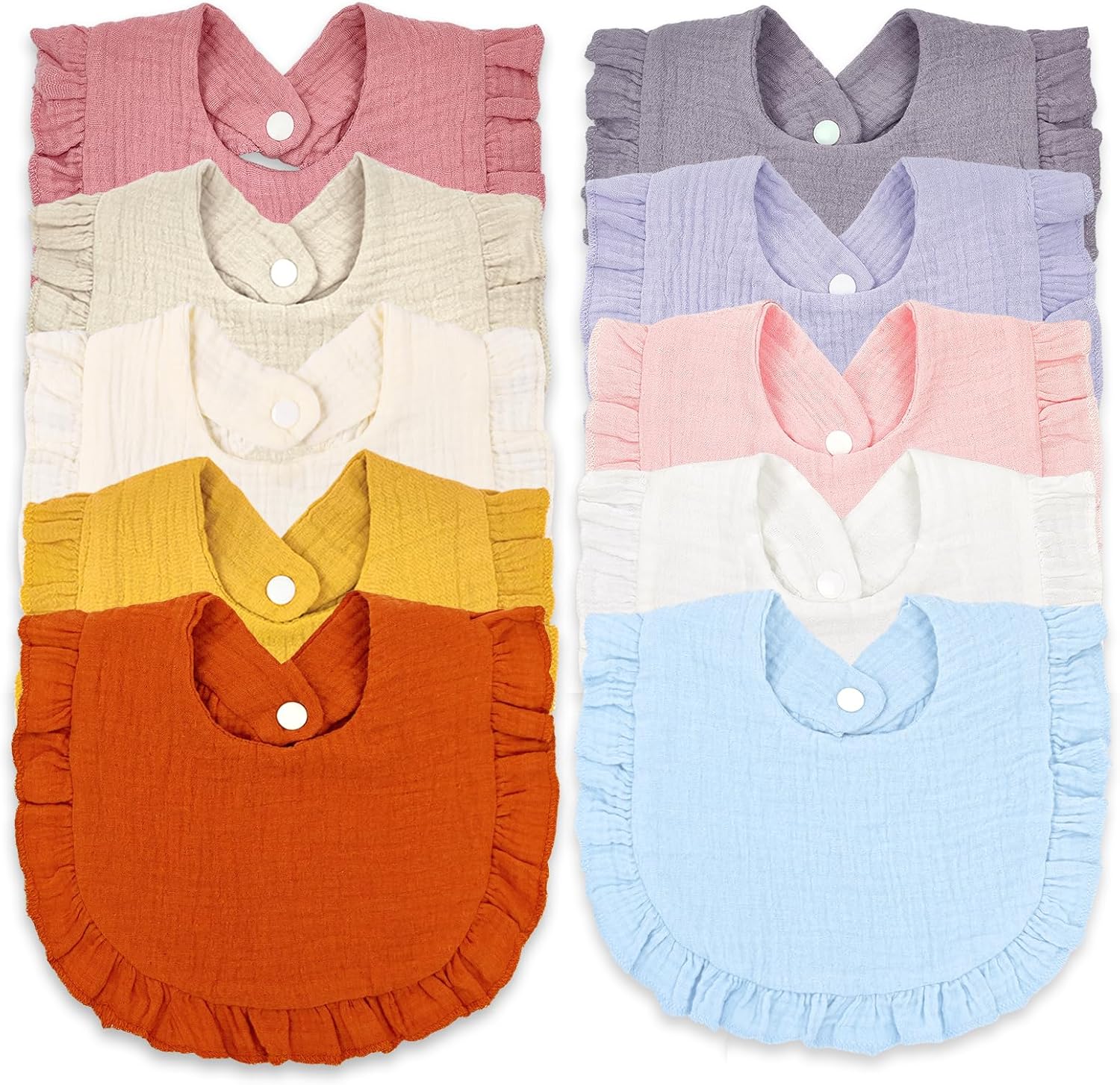 EllieHouse 10 Pack Muslin Baby Bibs for Drool and Teething