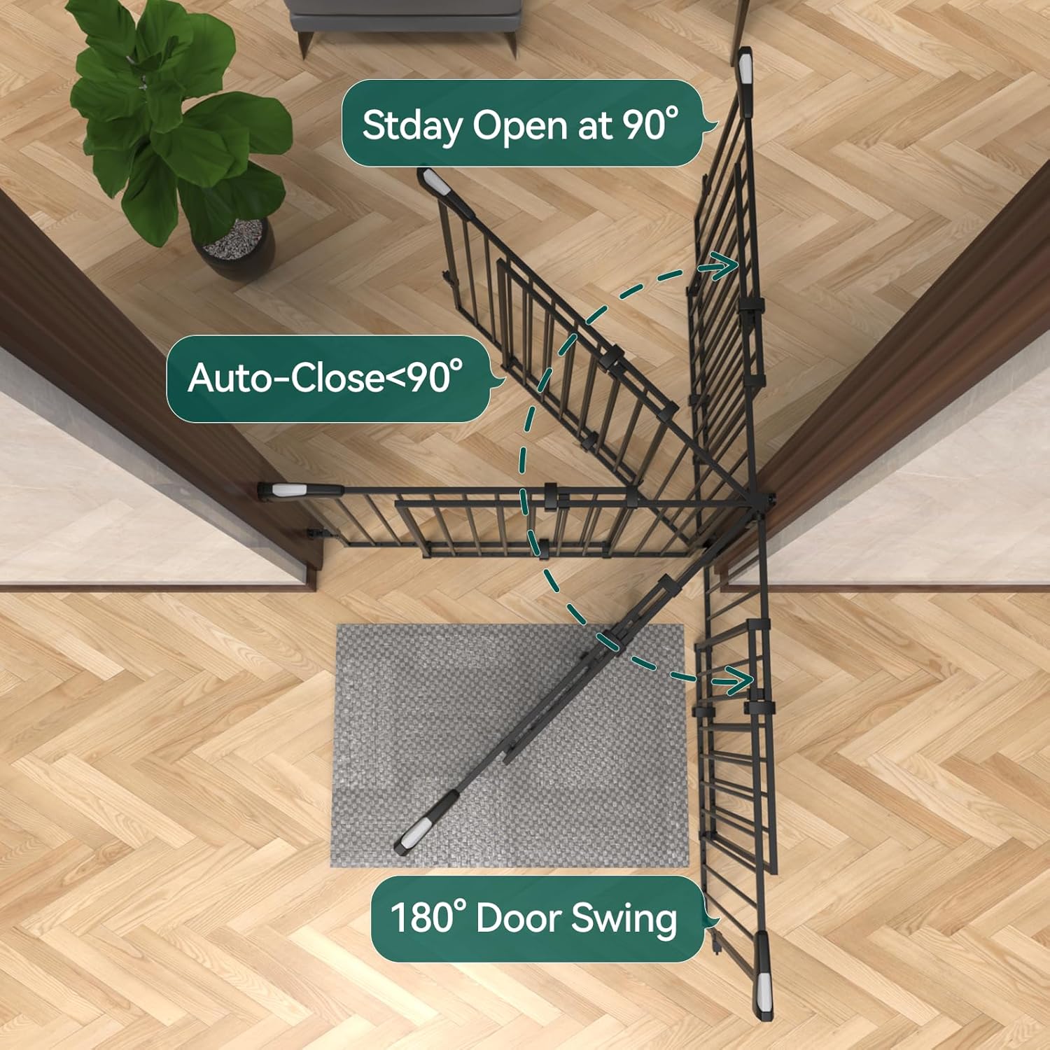 Babelio 26-43 No Bottom Bar Baby Gate - Black