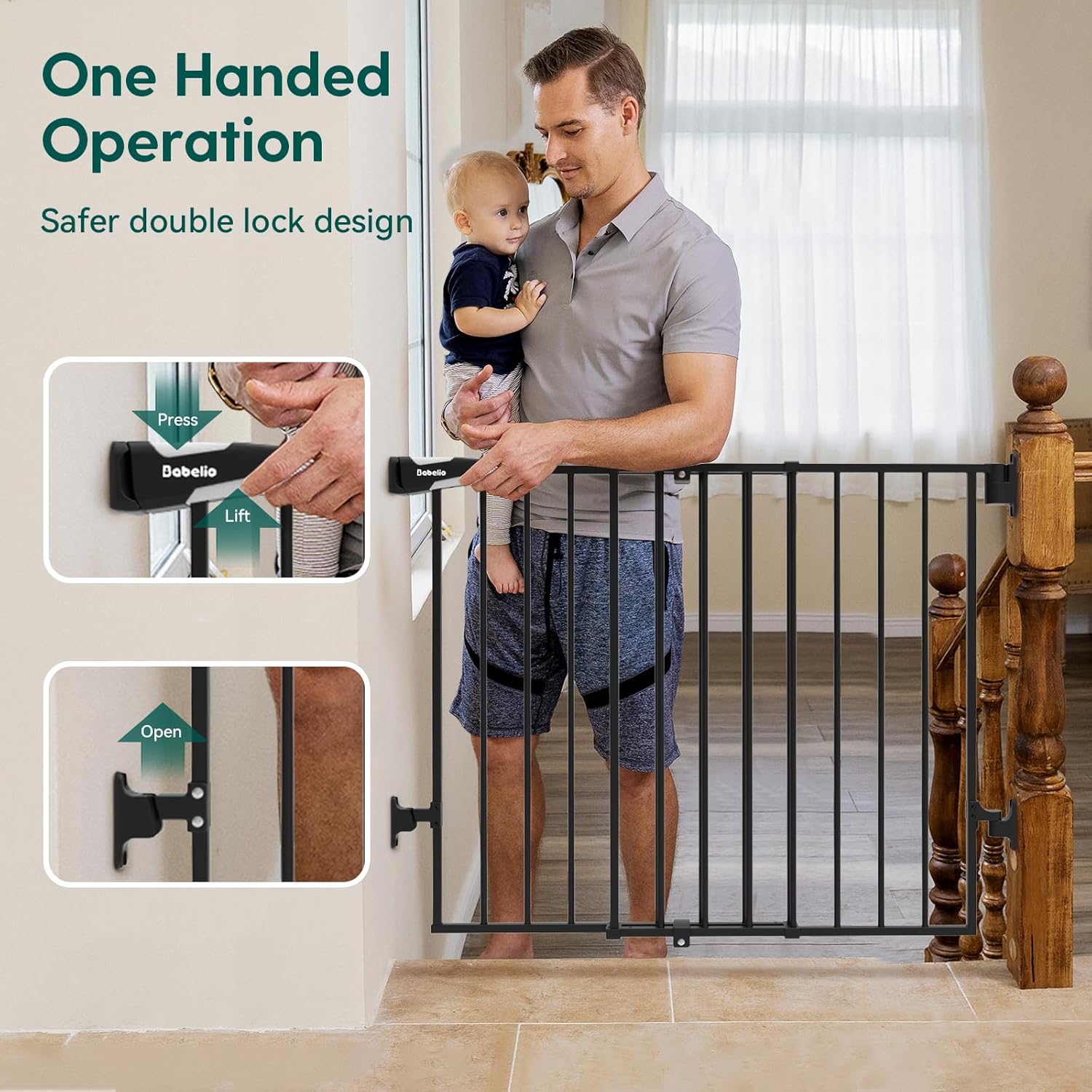 Babelio 26-43 No Bottom Bar Baby Gate - Black