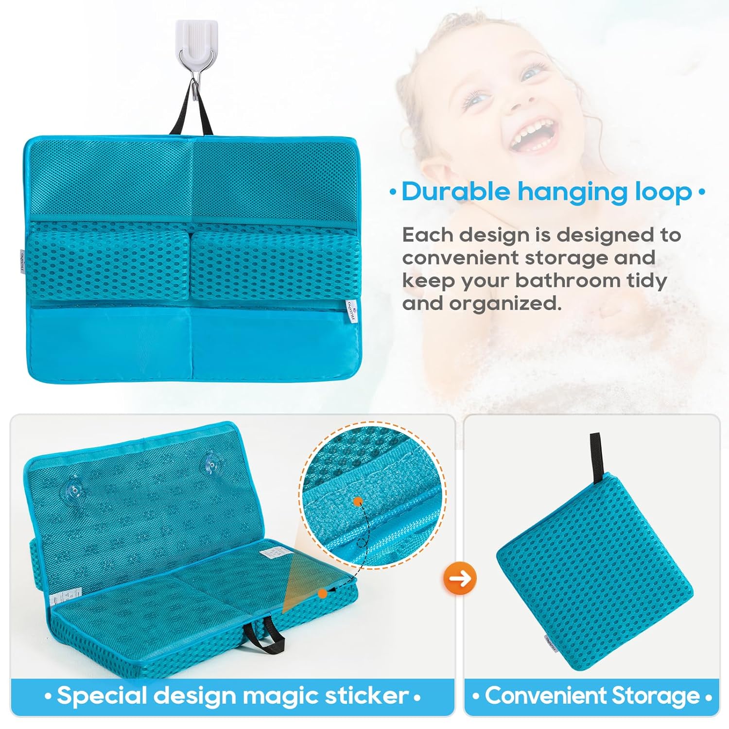 Baby Bath Kneeler Pad with Non-Slip Elbow Rest and Organizer