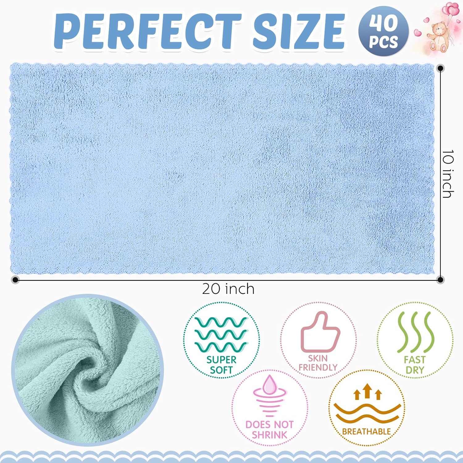 Mixweer 40-Pack Baby Burp Cloths Multicolor