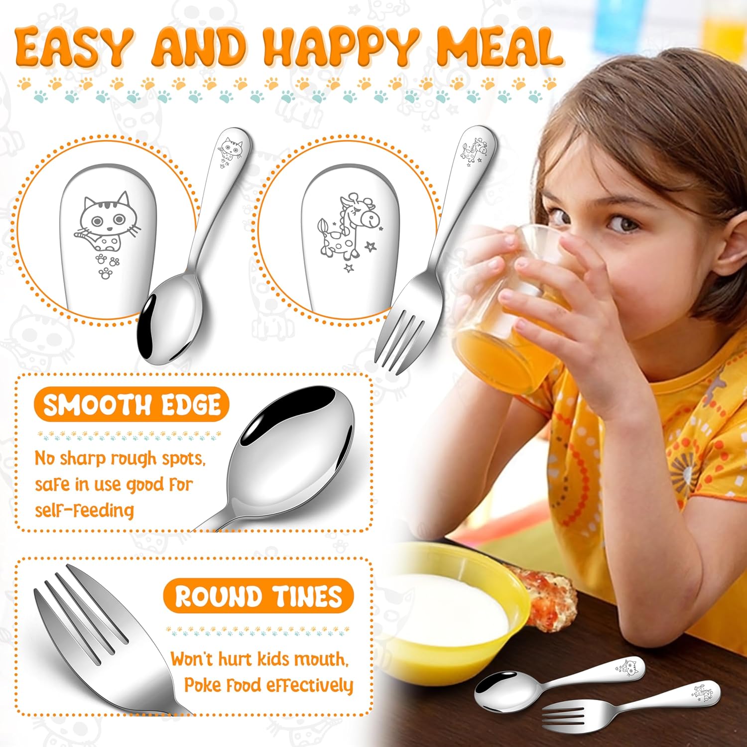 HaWare 8-Piece Toddler Stainless Steel Utensil Set