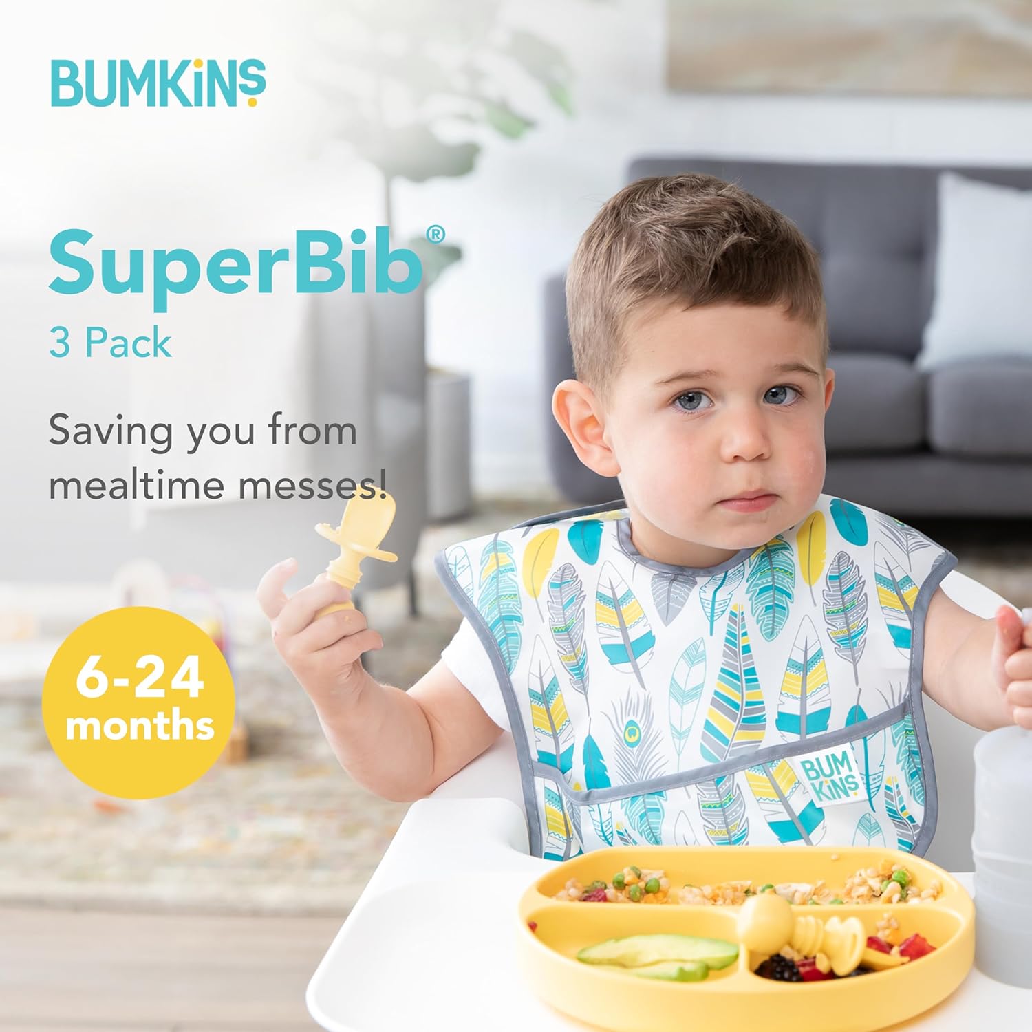 Bumkins Feeding Bibs 3-Pk Feathers Arrows Quill 1