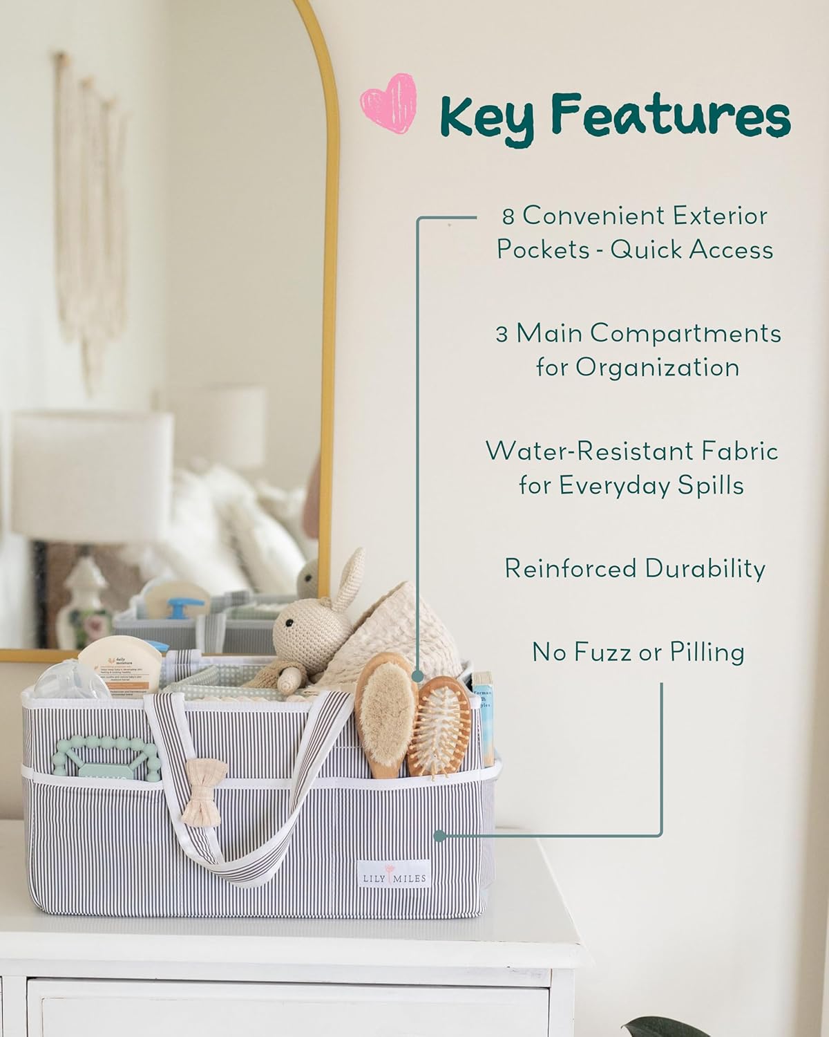 Lily Miles Baby Diaper Caddy Organizer Gray