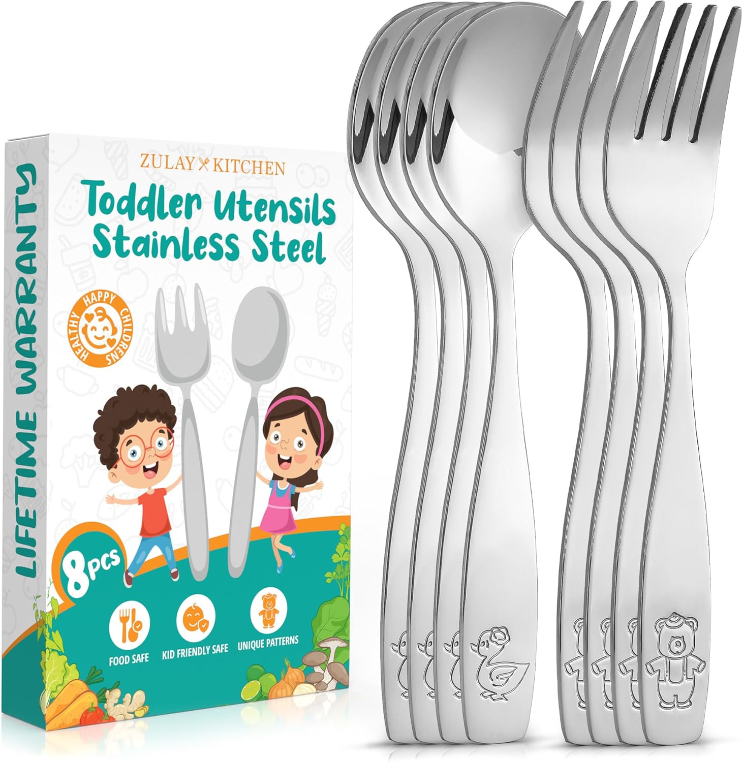 Zulay Kitchen Toddler Silverware Set 8 Pieces