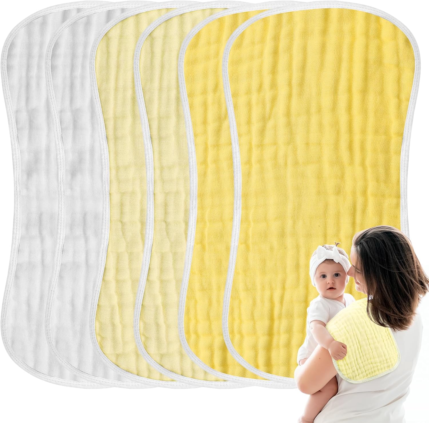 MUKIN Baby Muslin Burp Cloth Set of 6 - Gradient Yellow 1