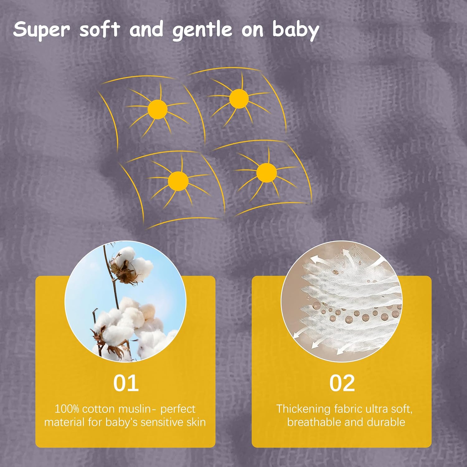 12 Pack Muslin Burp Cloths 20x10 Extra Soft Absorbent - Grey
