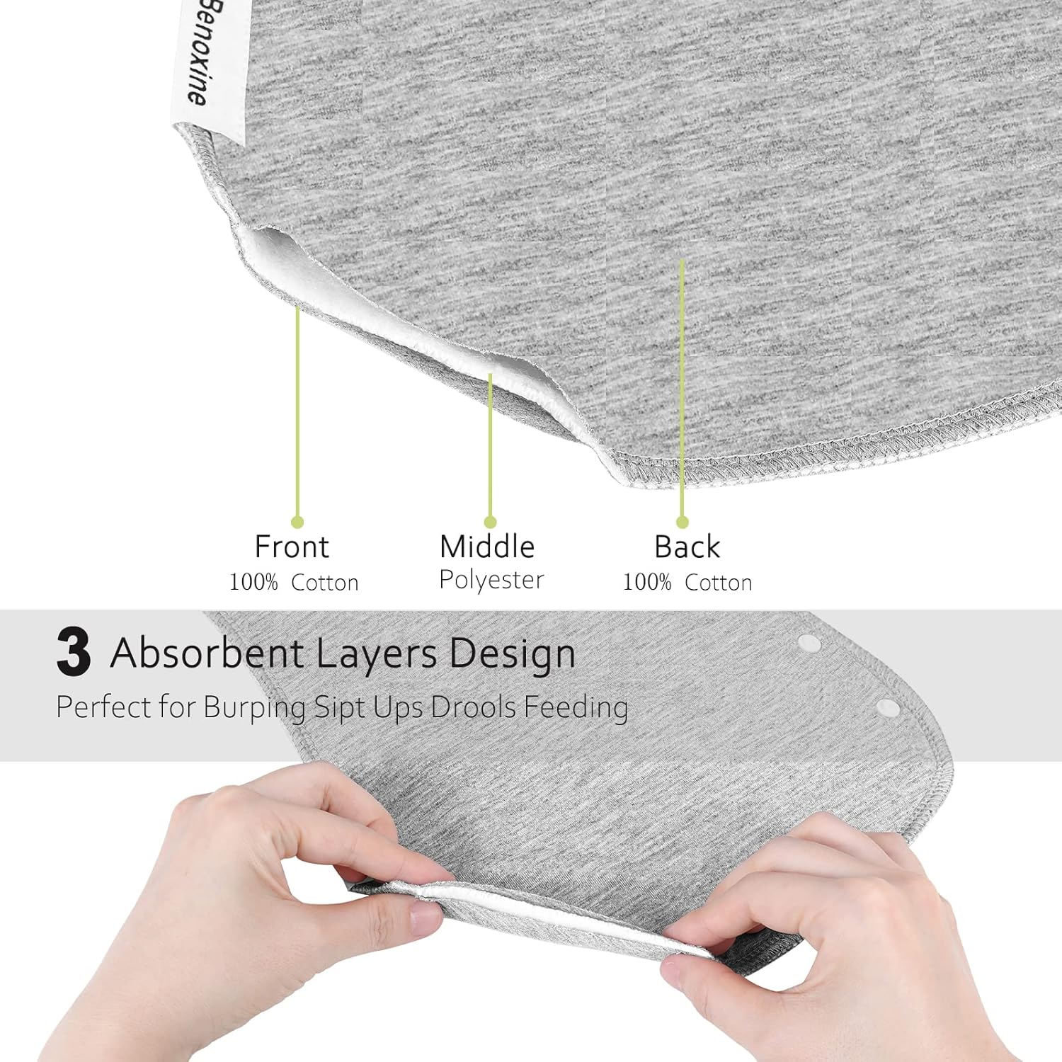 Benoxine Baby Burp Cloth Set 12 Pack 3 Layers 100 Cotton