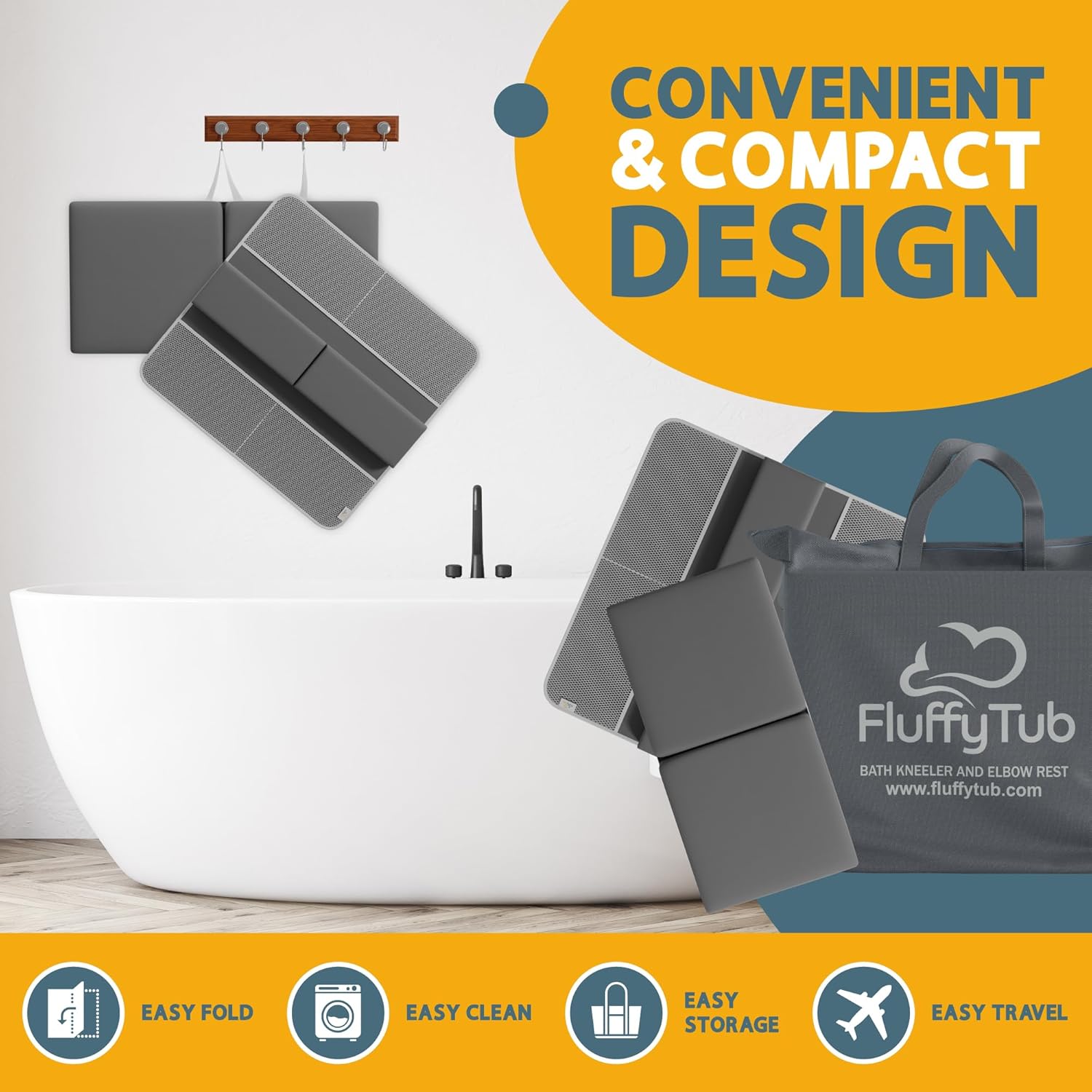 FluffyTub Baby Bath Kneeler with Elbow Rest Pad Set