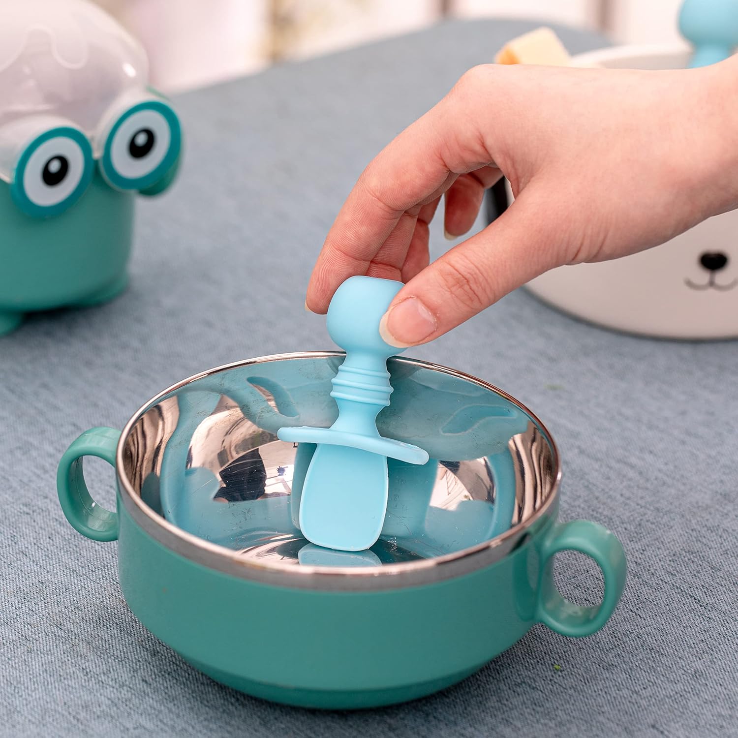 Silikong Silicone Baby Fork and Spoon Set Blue