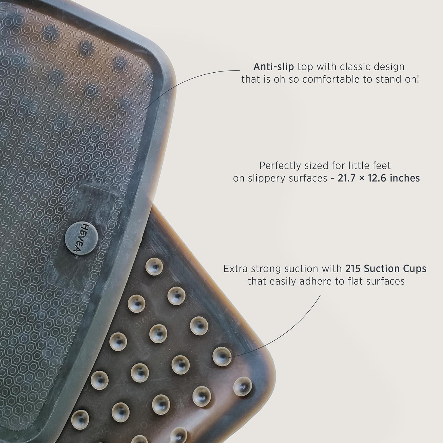 HEVEA Natural Rubber Bath Mat - Non Slip Safe Charcoal Black