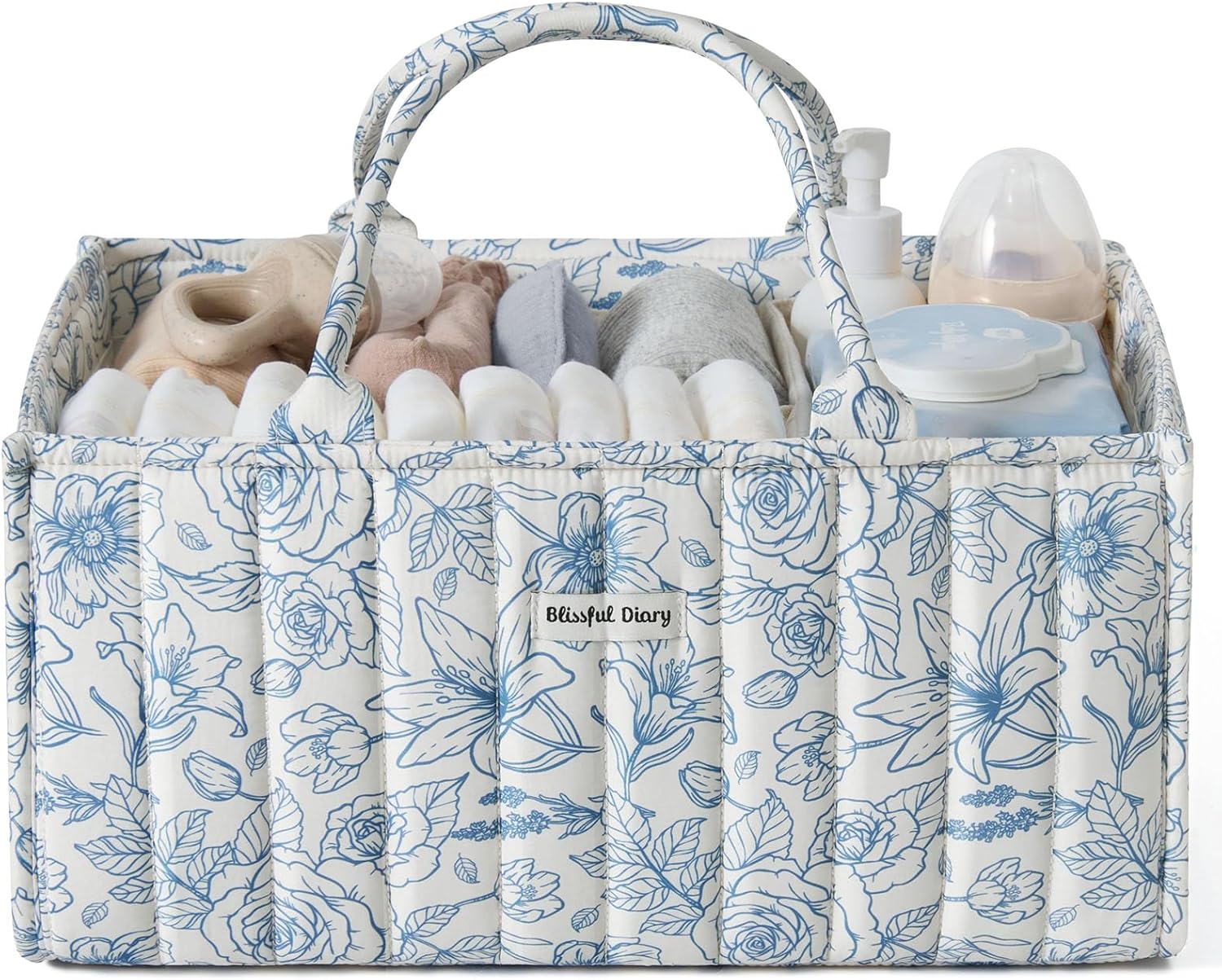 Blissful Diary Floral Diaper Caddy Organizer Blue Rose 1