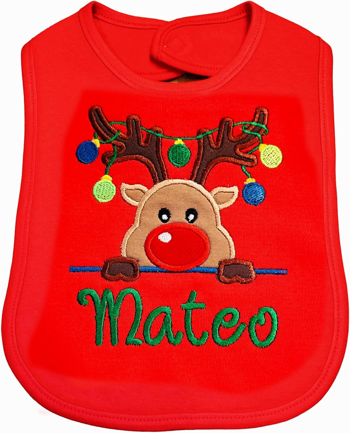 Christmas Reindeer Baby Bib with Custom Name