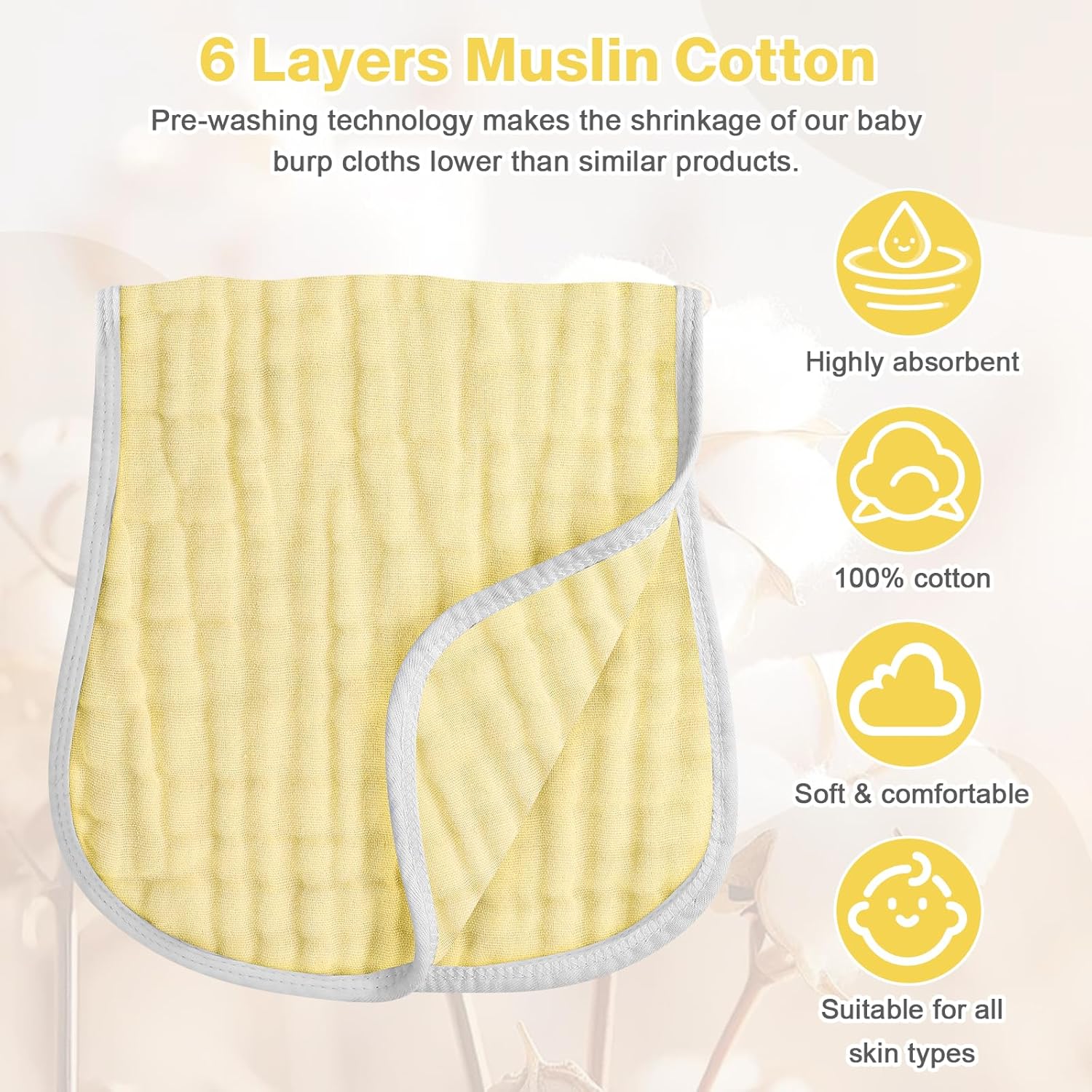 MUKIN Baby Muslin Burp Cloth Set of 6 - Gradient Yellow 1