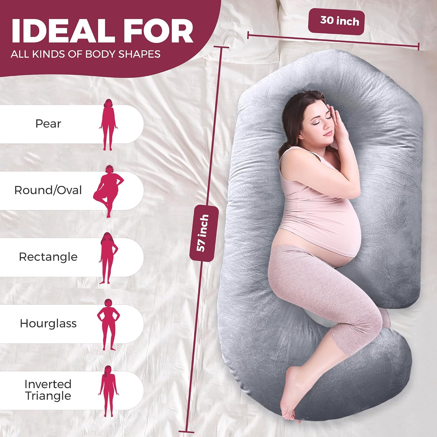 PILLANI Pregnancy Pillow - 57inch Full Body Support with Removable Cover