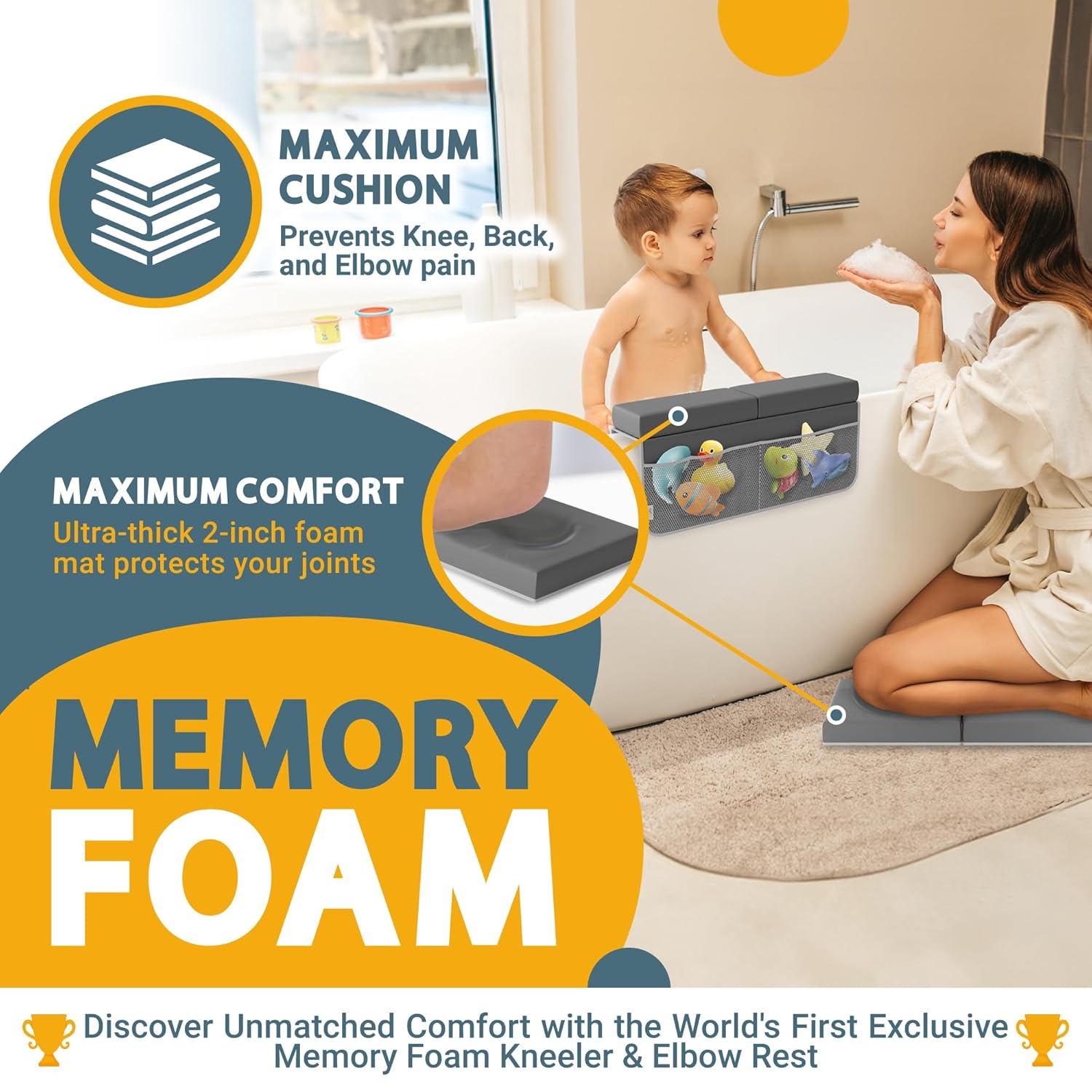 FluffyTub Baby Bath Kneeler with Elbow Rest Pad Set