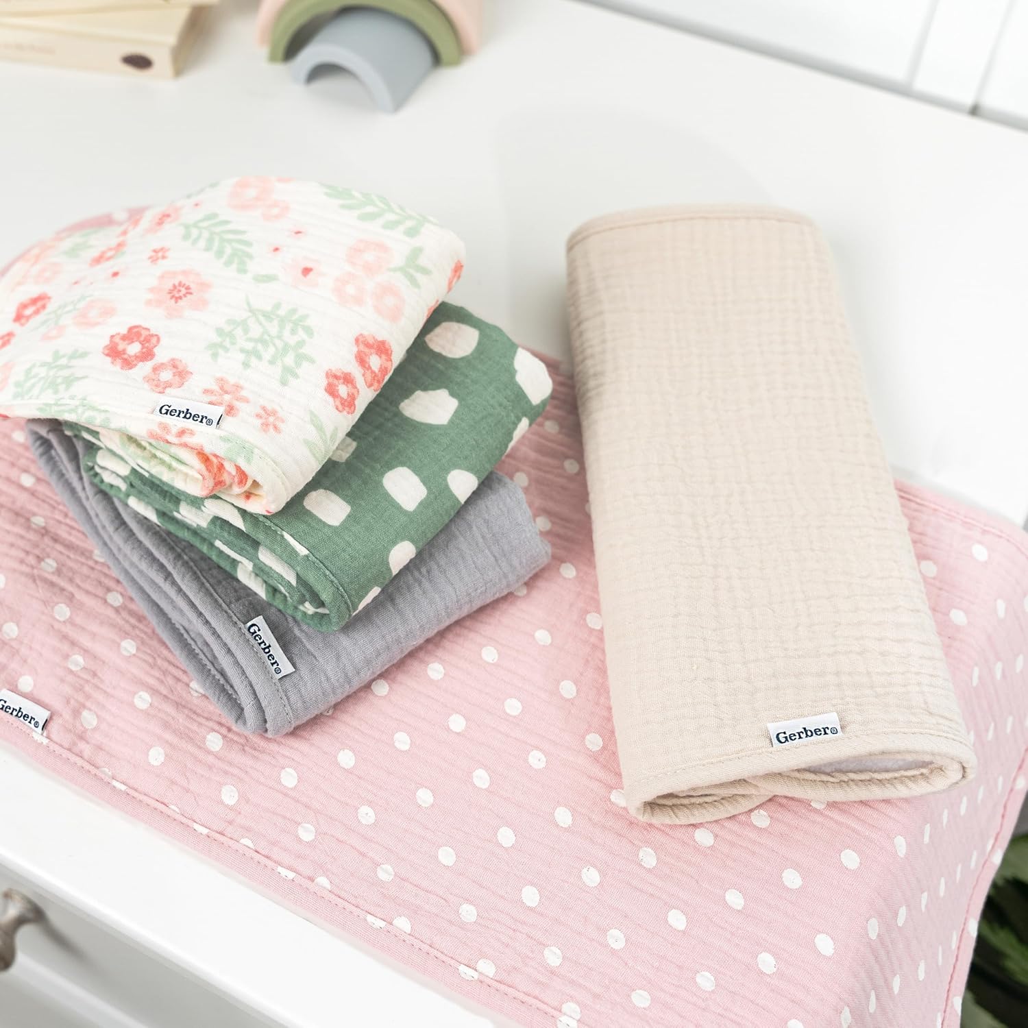 Gerber Baby Muslin Burp Cloths 5-Pack Multi Pink Floral Large