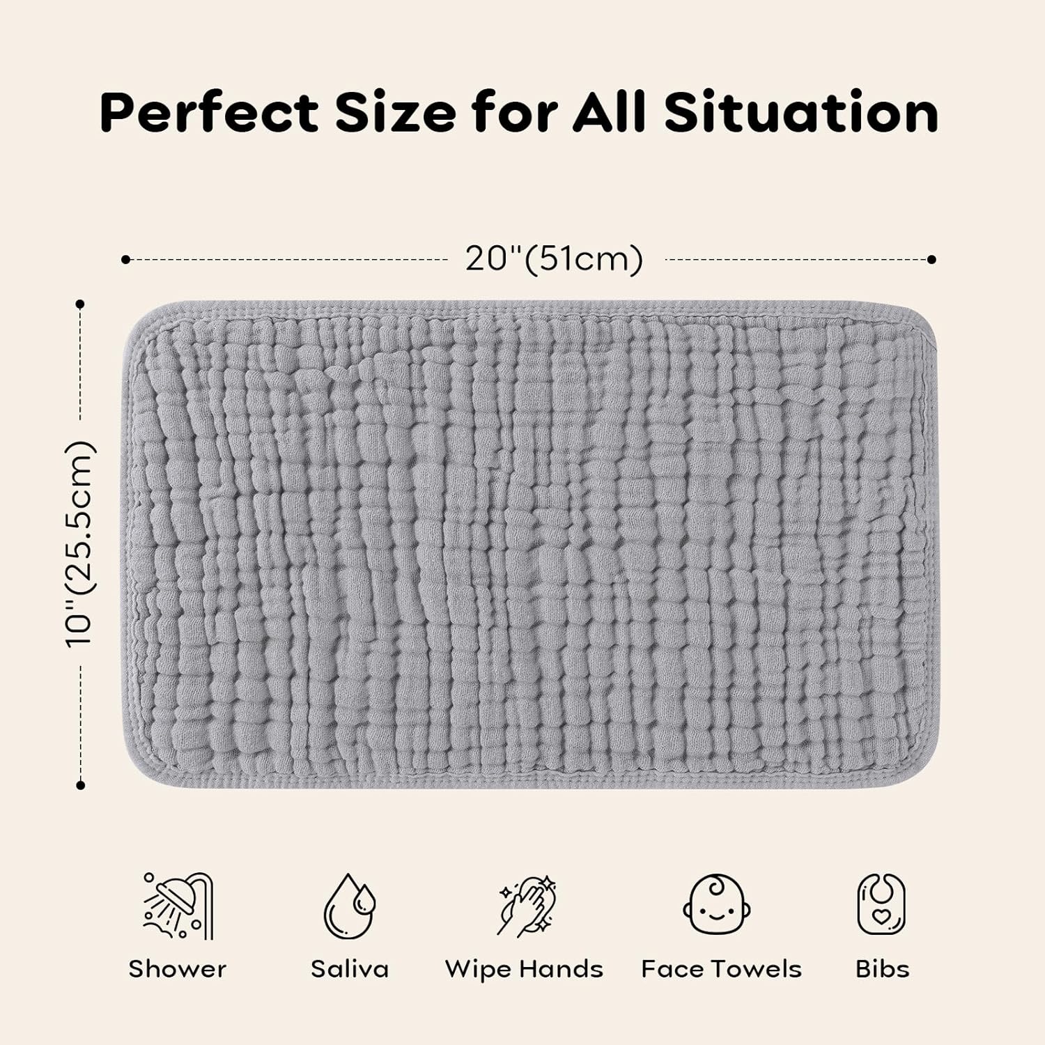 Looxii Muslin Burp Cloths 6 Pack Grey 20x10 Inch