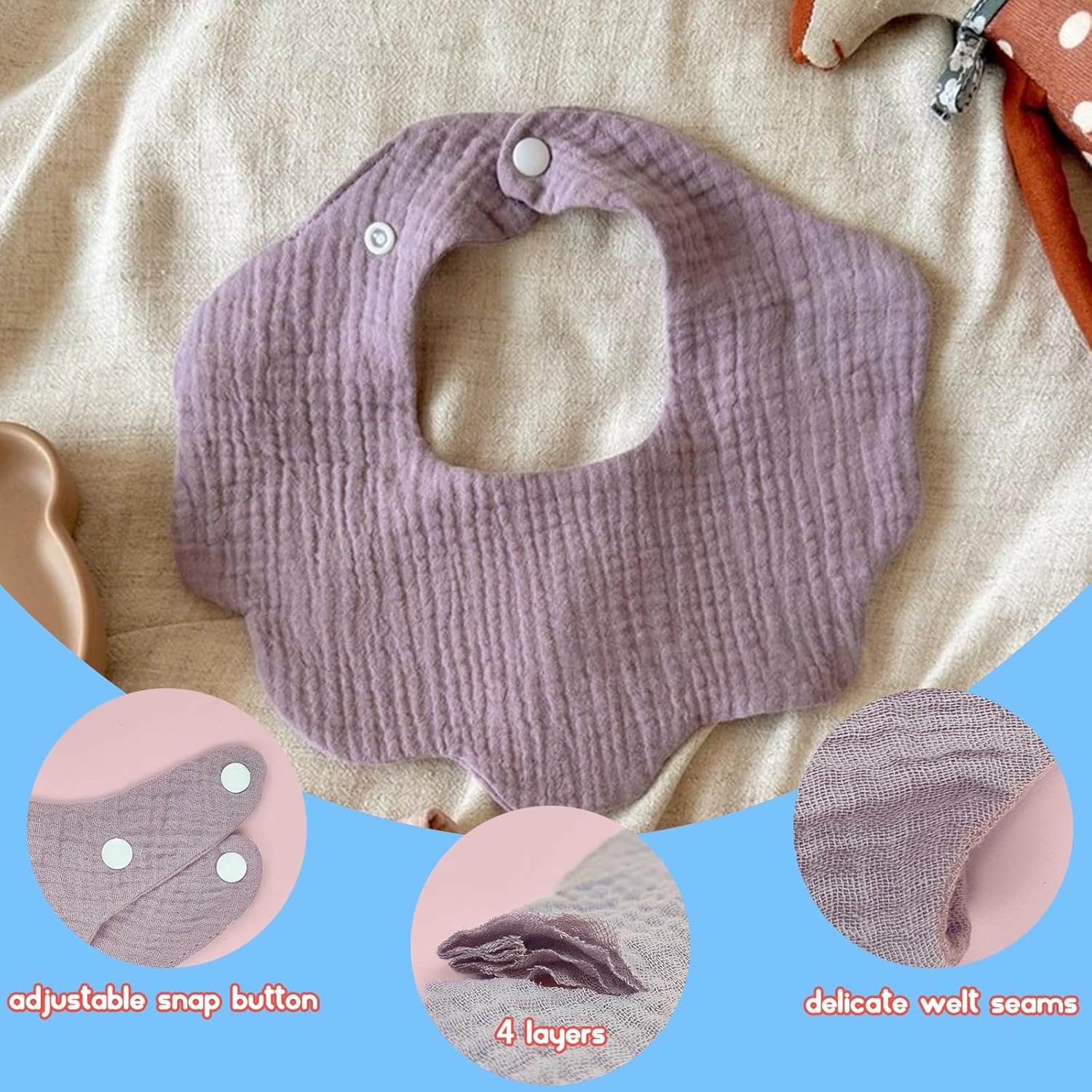 EllieHouse 10 Pack Muslin Baby Bibs for Teething and Feeding