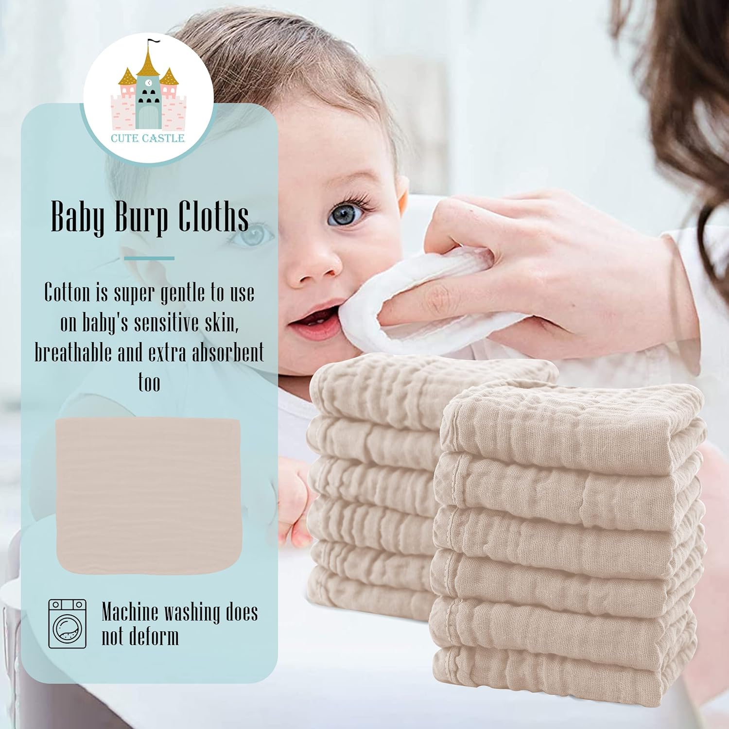 24 Pack Muslin Burp Cloths - Ultra Soft 100 Cotton Brown