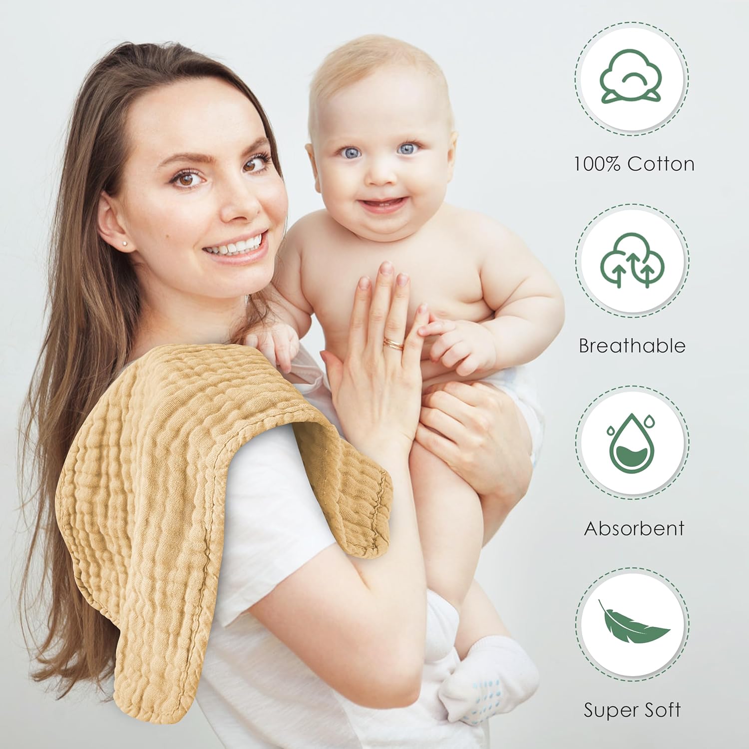 Spotted Play Muslin Burp Cloths 20x10 12 Pack Brown