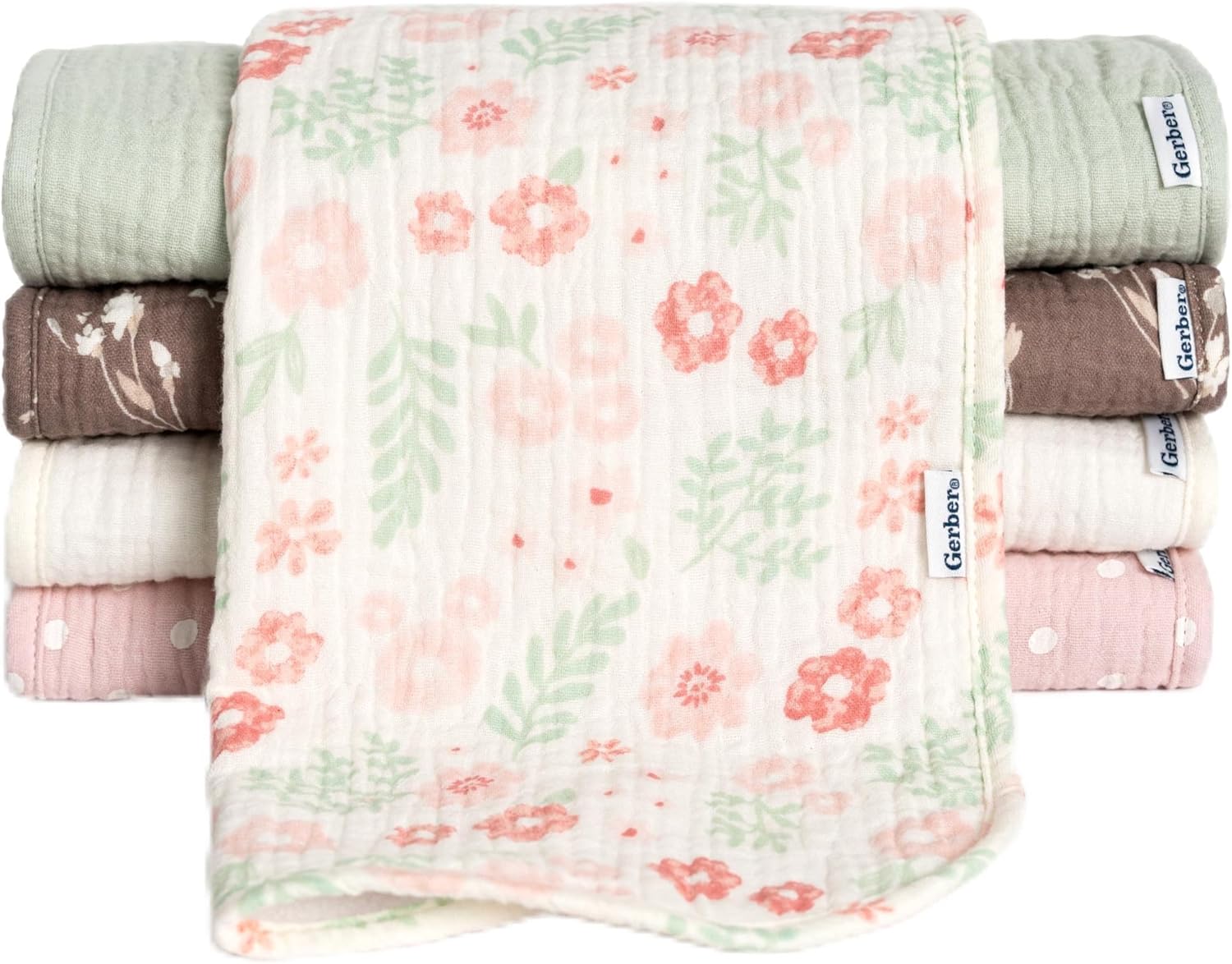 Gerber Baby Muslin Burp Cloths 5-Pack Multi Pink Floral Large